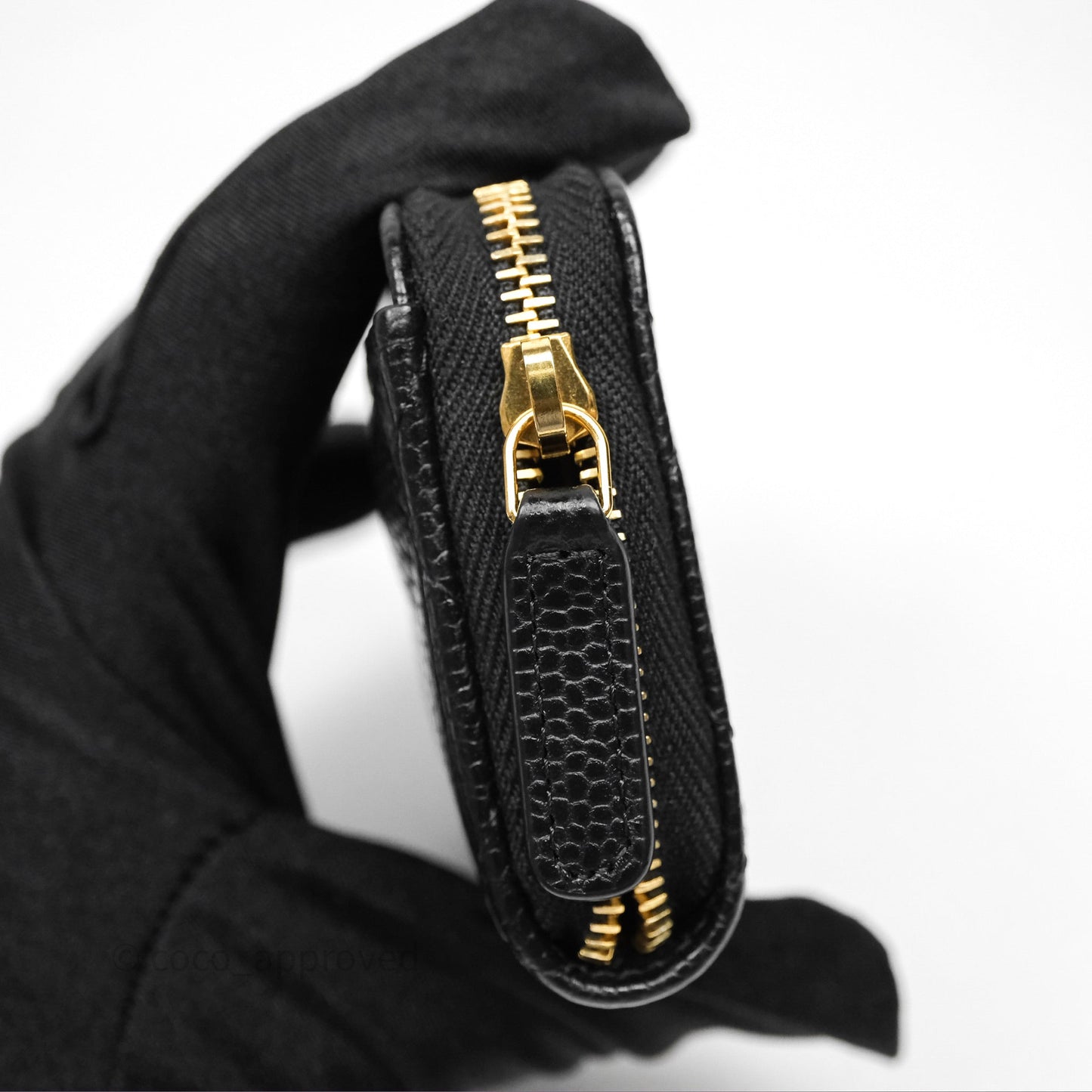 Chanel Quilted Zip Card Holder Black Caviar Gold Hardware