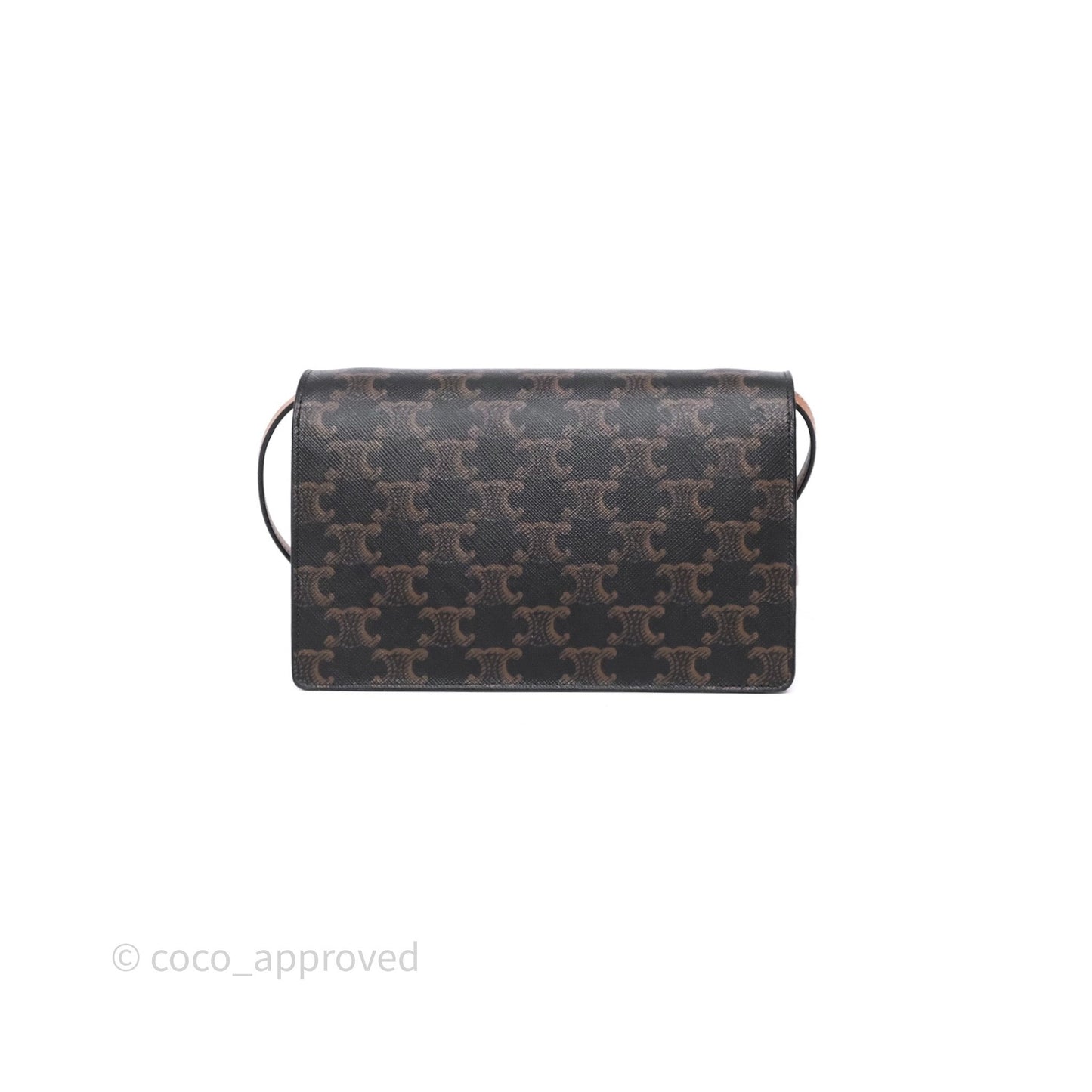 Celine Wallet On Strap Triomphe Canvas Tan Lambskin