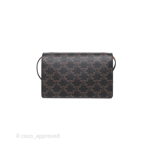 Celine Wallet On Strap Triomphe Canvas Tan Lambskin
