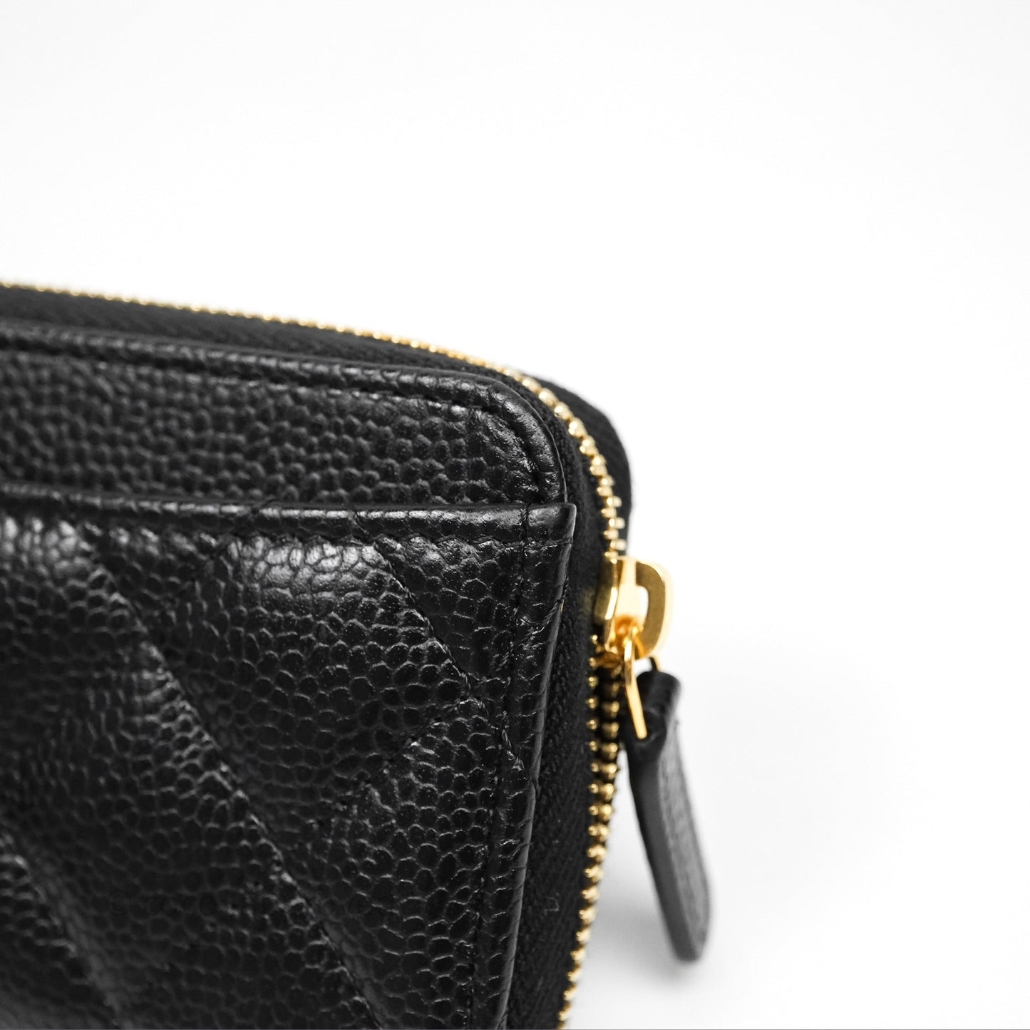 Chanel Quilted Zip Card Holder Black Caviar Gold Hardware