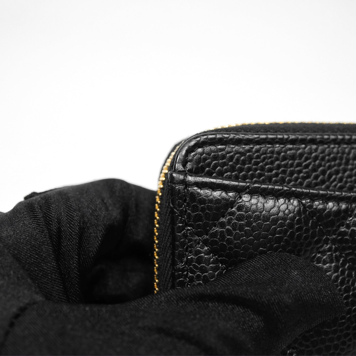 Chanel Quilted Zip Card Holder Black Caviar Gold Hardware