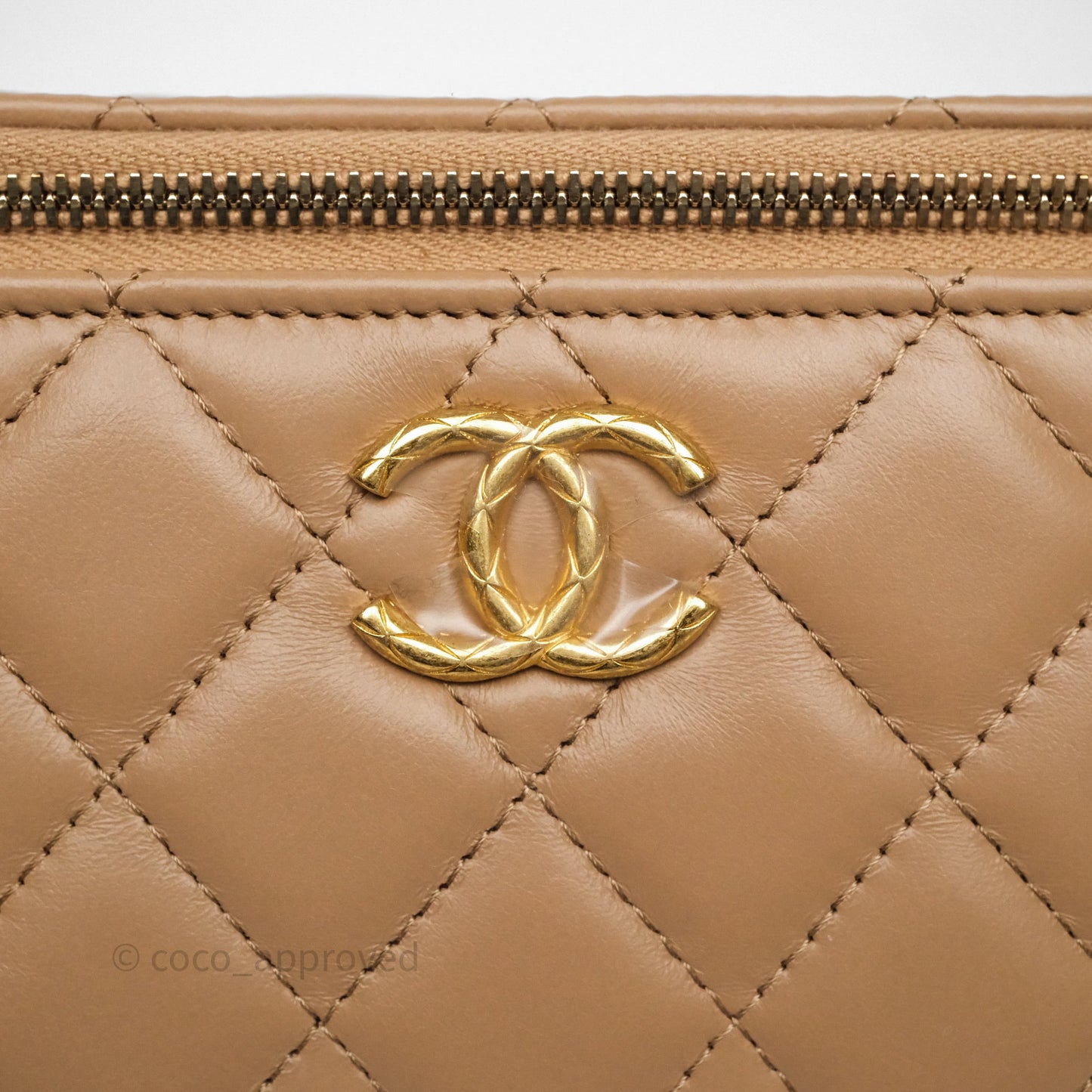 Chanel All Slide Vanity with Adjustable Chain Dark Beige Lambskin Aged Gold Hardware