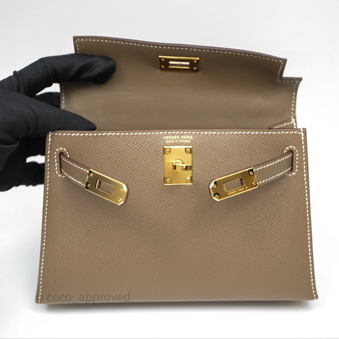 Hermès Mini Kelly II Etoupe Epsom Gold Hardware