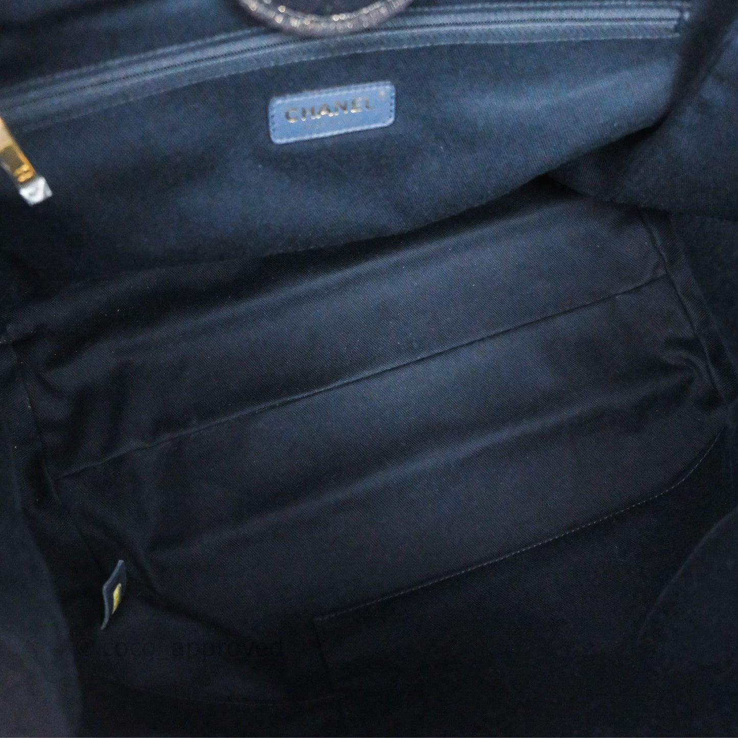 Chanel Large Deauville Navy Glitter Canvas Gold Hardware