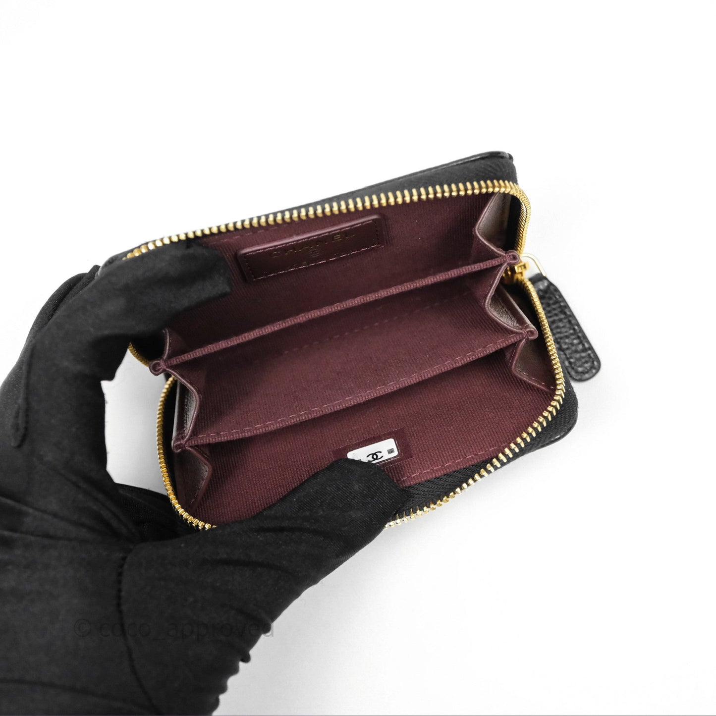 Chanel Quilted Zip Card Holder Black Caviar Gold Hardware