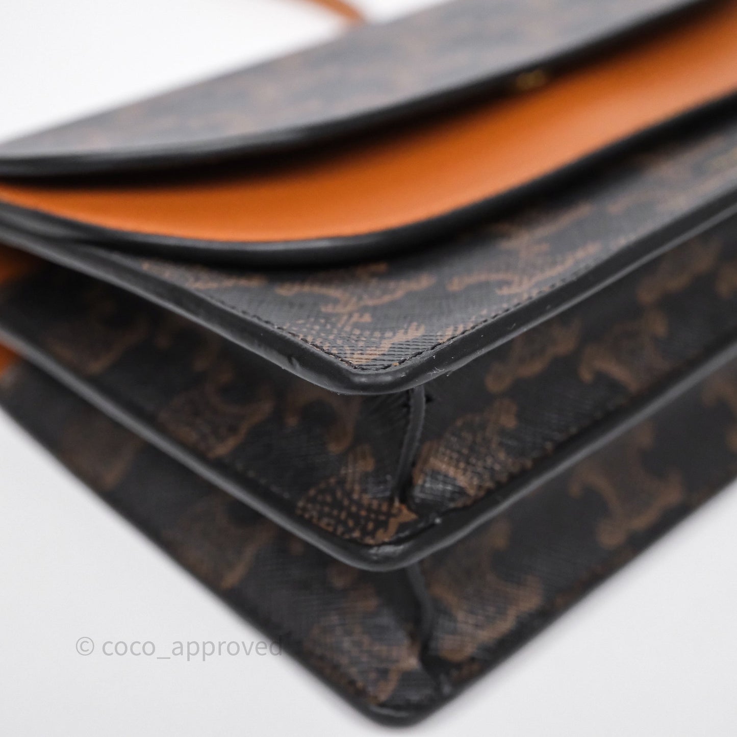 Celine Wallet On Strap Triomphe Canvas Tan Lambskin