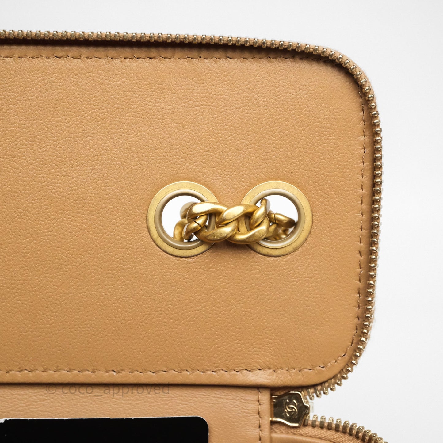 Chanel All Slide Vanity with Adjustable Chain Dark Beige Lambskin Aged Gold Hardware