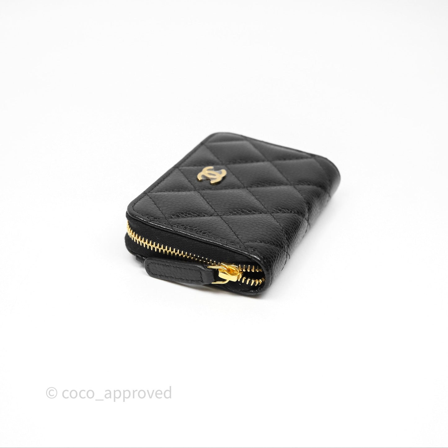 Chanel Quilted Zip Card Holder Black Caviar Gold Hardware