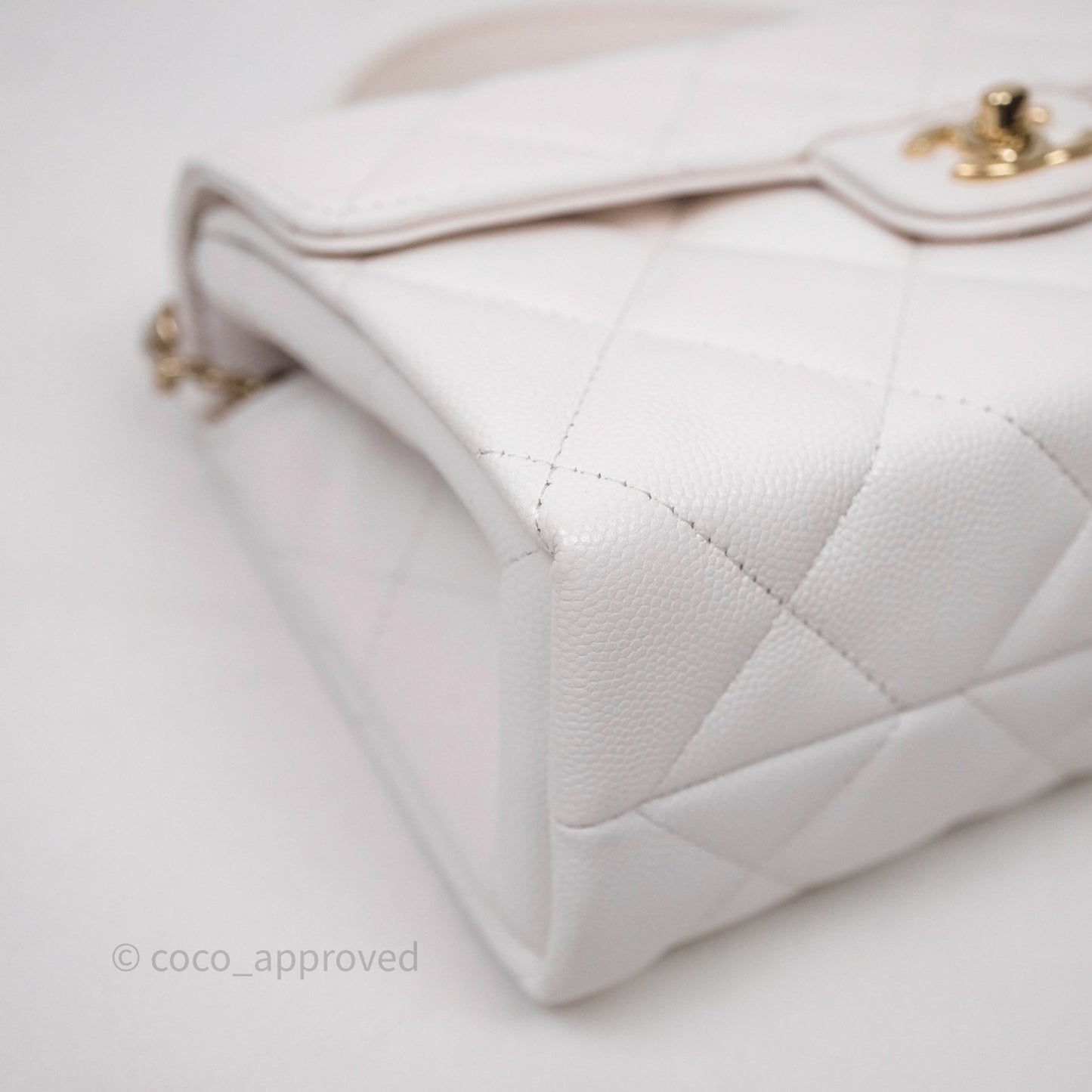 Chanel Small Coco Lady Quilted Flap Bag With Top Handle White Calfskin Gold Hardware