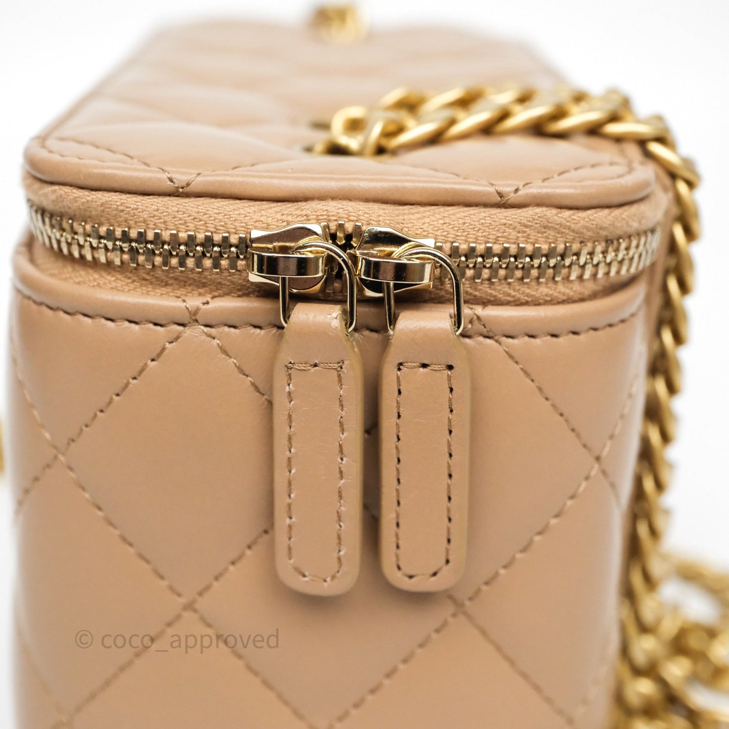 Chanel All Slide Vanity with Adjustable Chain Dark Beige Lambskin Aged Gold Hardware
