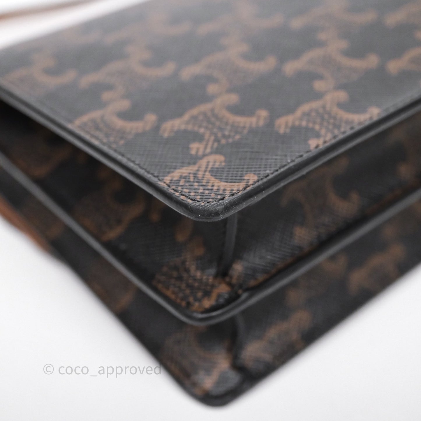 Celine Wallet On Strap Triomphe Canvas Tan Lambskin