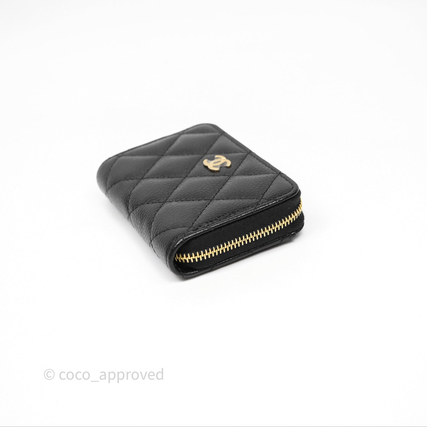 Chanel Quilted Zip Card Holder Black Caviar Gold Hardware