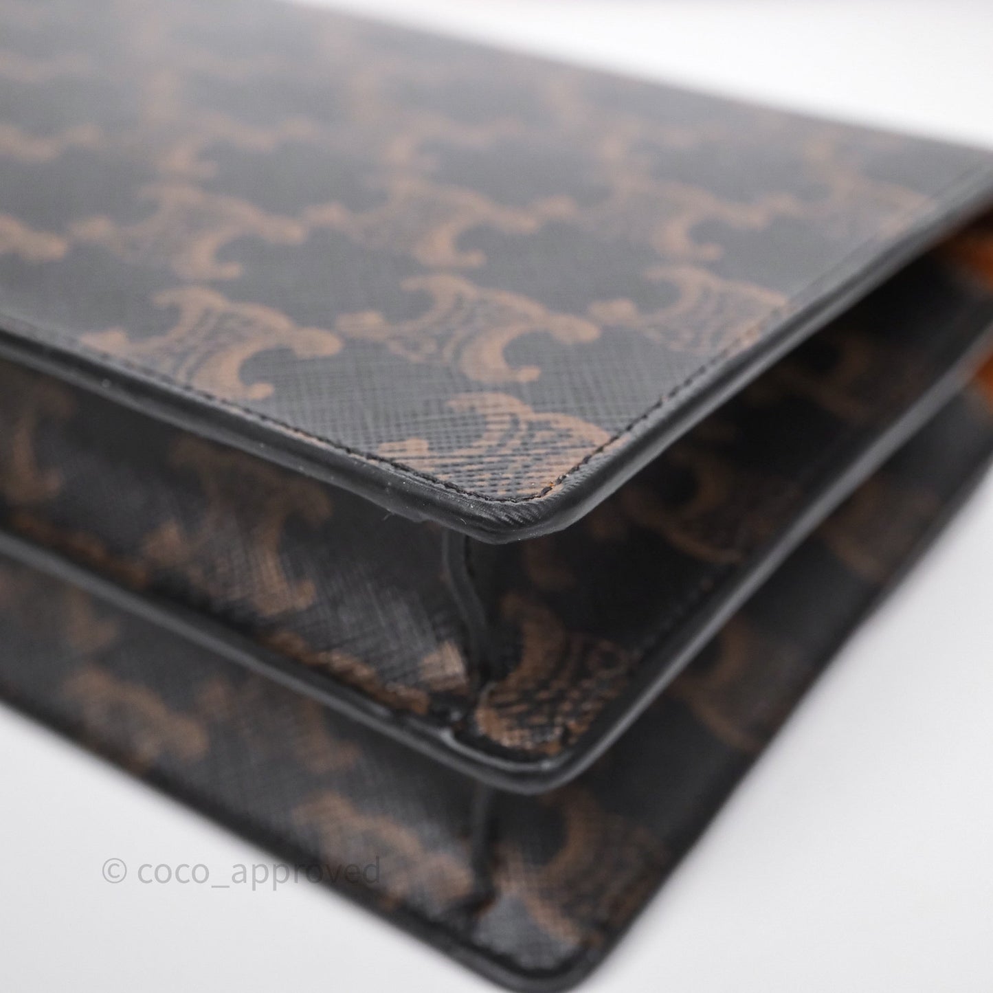 Celine Wallet On Strap Triomphe Canvas Tan Lambskin