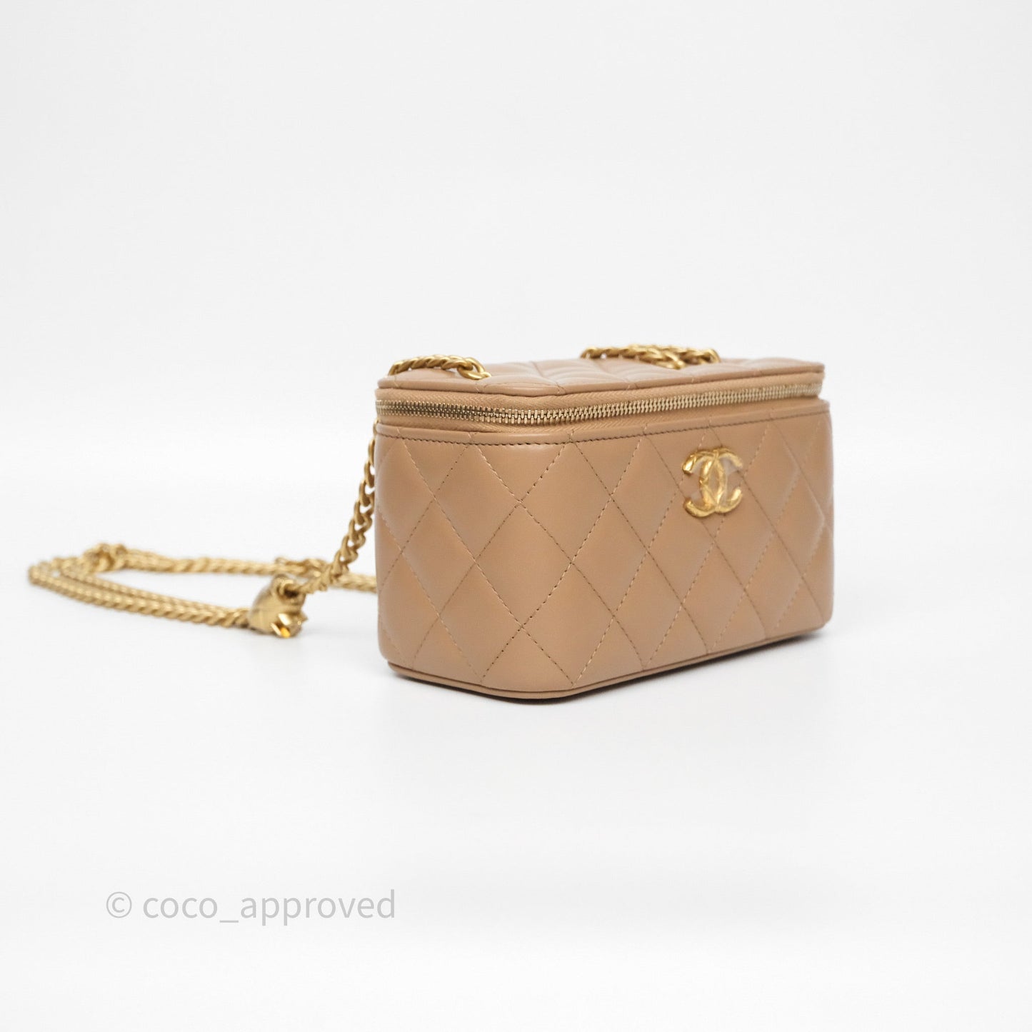 Chanel All Slide Vanity with Adjustable Chain Dark Beige Lambskin Aged Gold Hardware