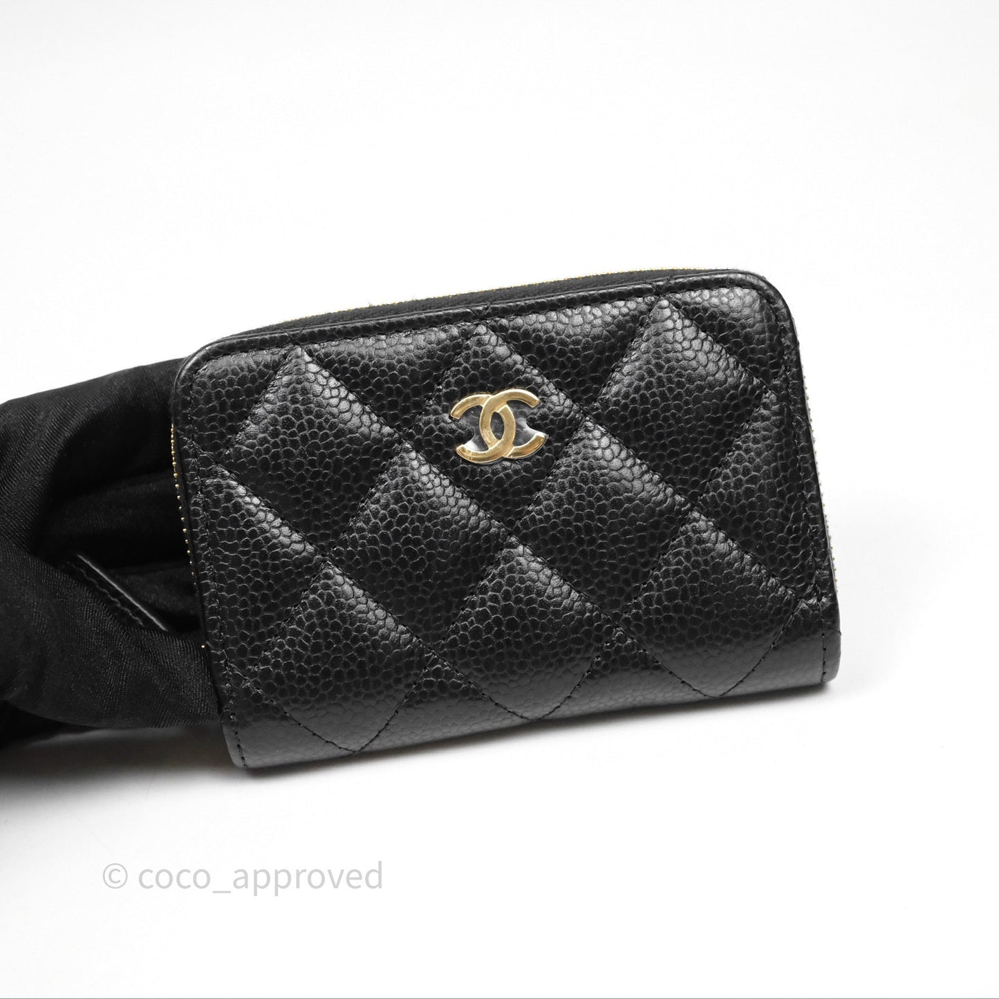 Chanel Quilted Zip Card Holder Black Caviar Gold Hardware