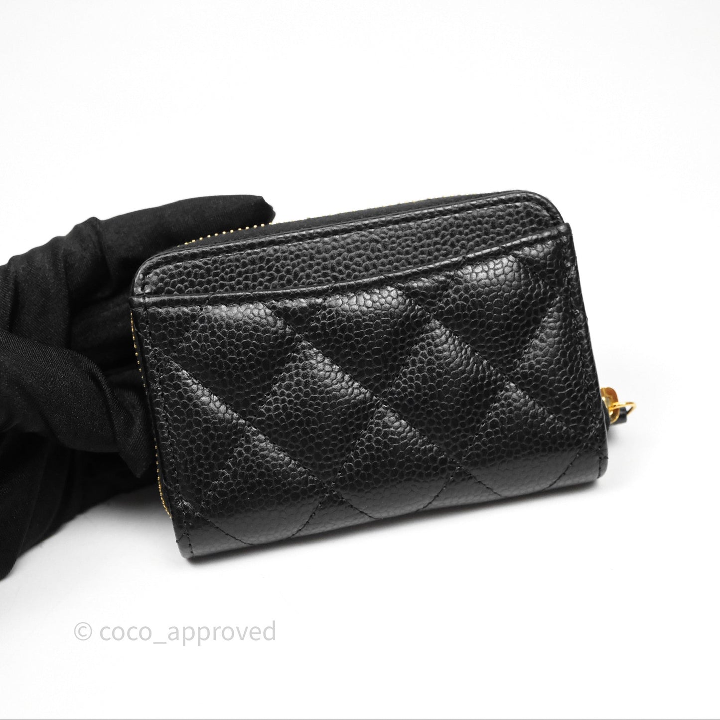 Chanel Quilted Zip Card Holder Black Caviar Gold Hardware