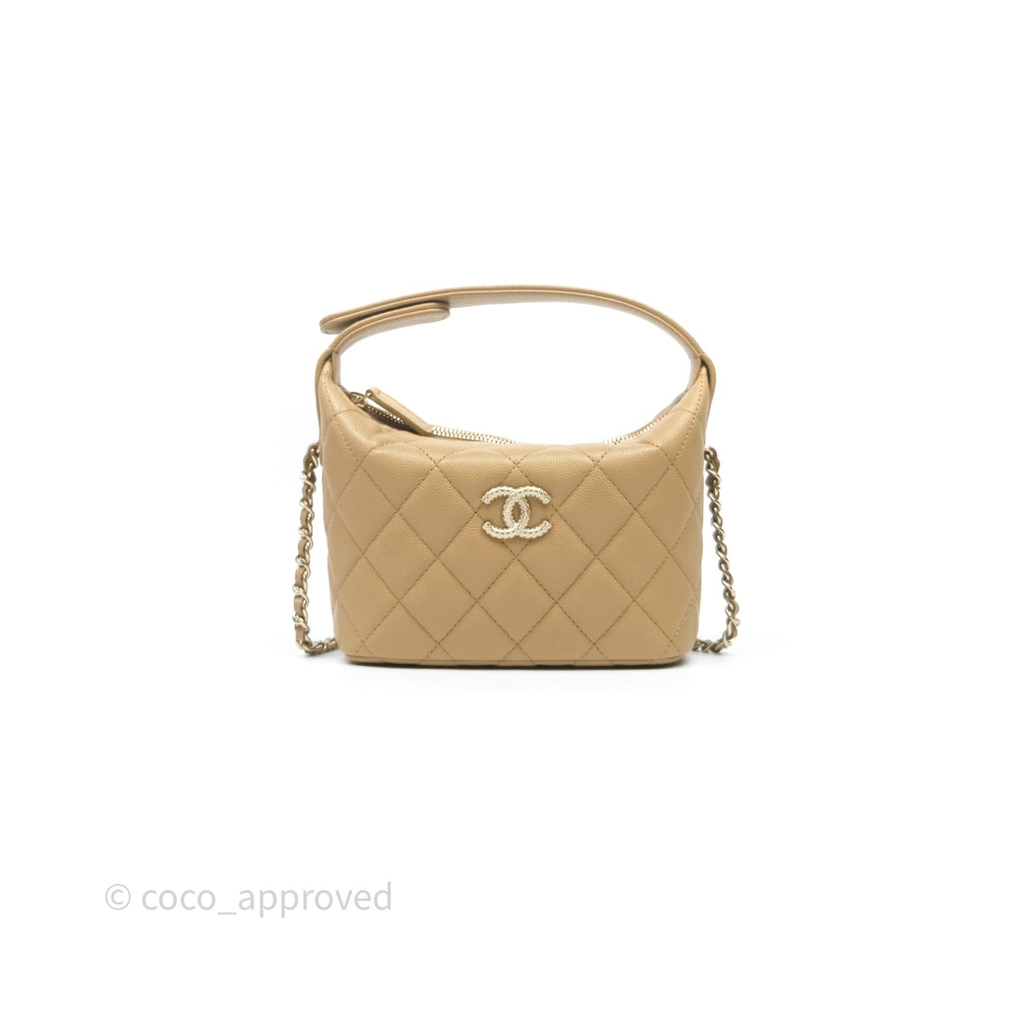 Chanel Hobo With Chain Caviar Dark Beige Gold Hardware