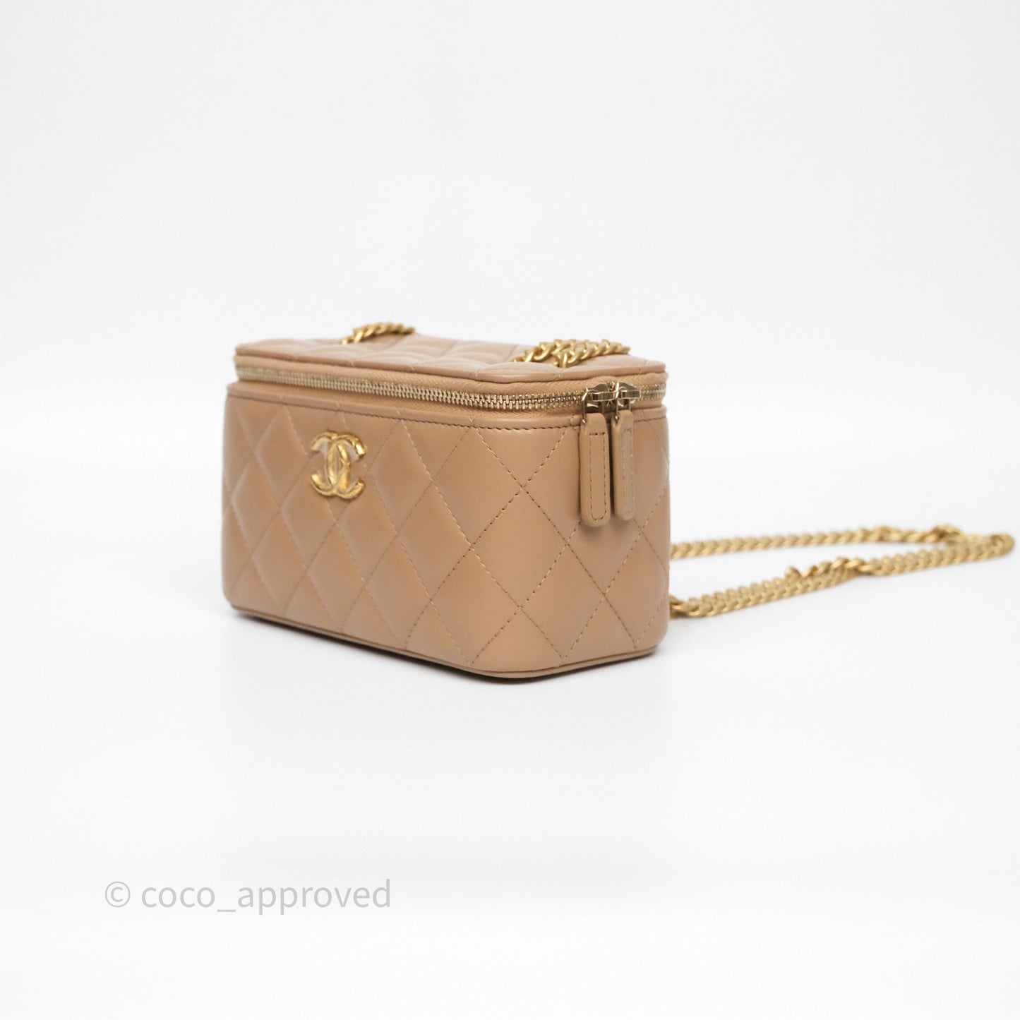 Chanel All Slide Vanity with Adjustable Chain Dark Beige Lambskin Aged Gold Hardware