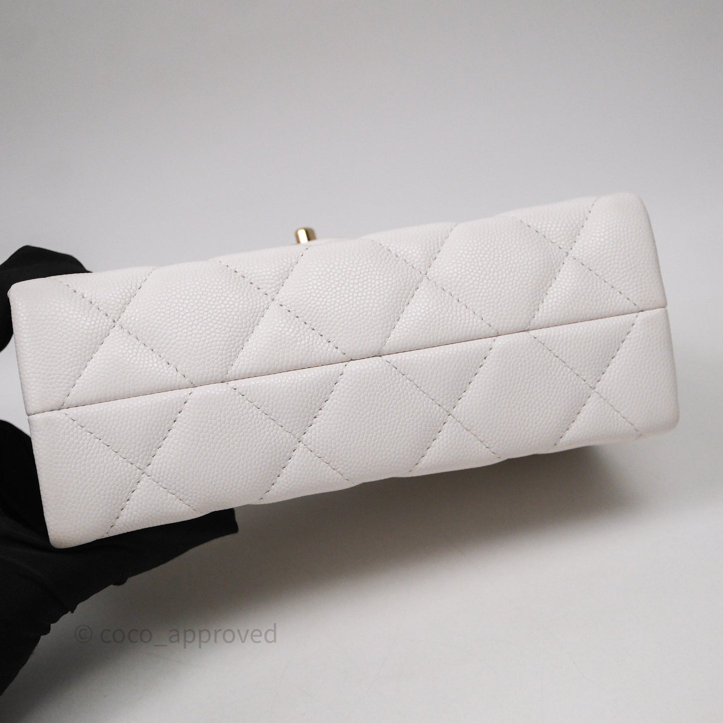 Chanel Small Coco Lady Quilted Flap Bag With Top Handle White Calfskin Gold Hardware