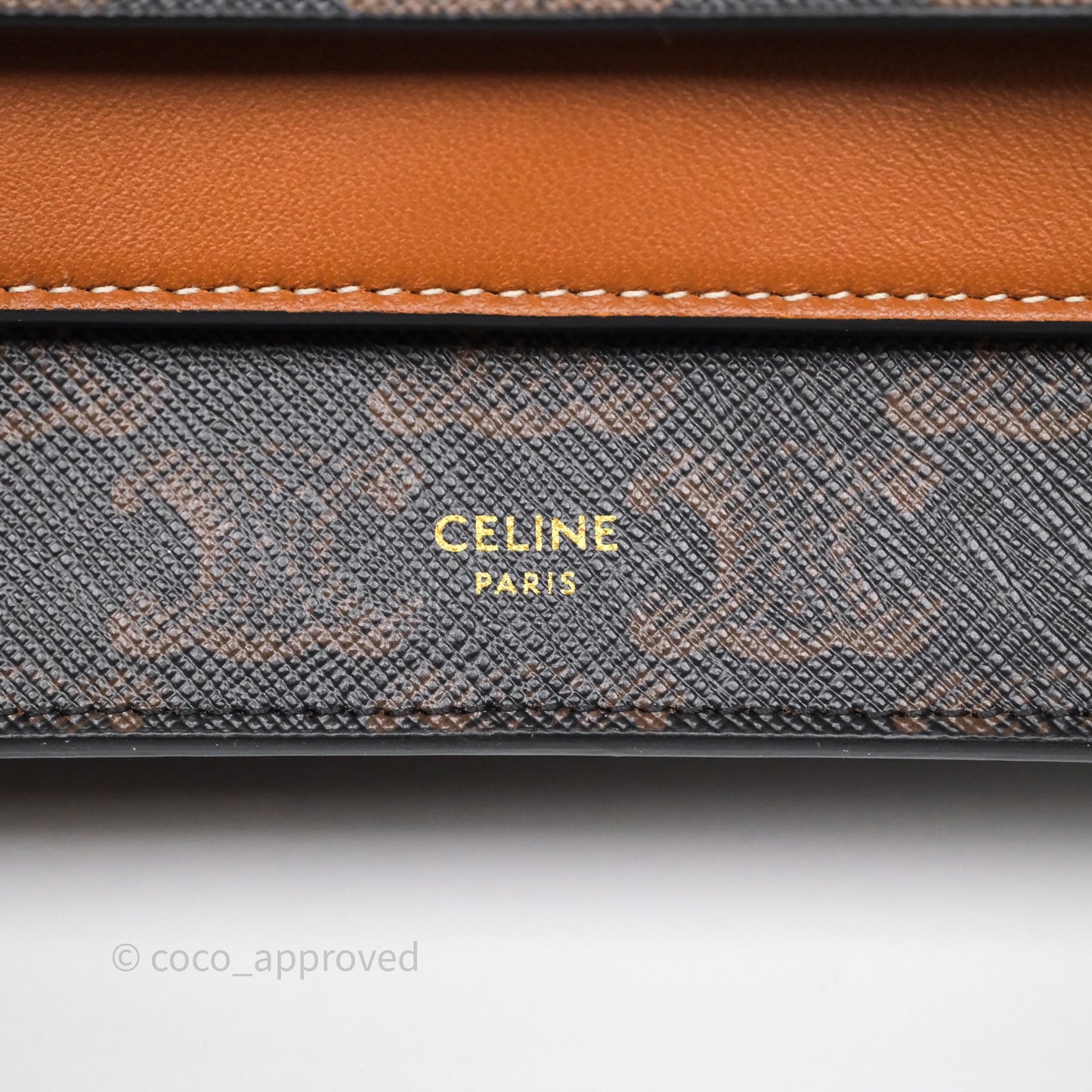 Celine Wallet On Strap Triomphe Canvas Tan Lambskin