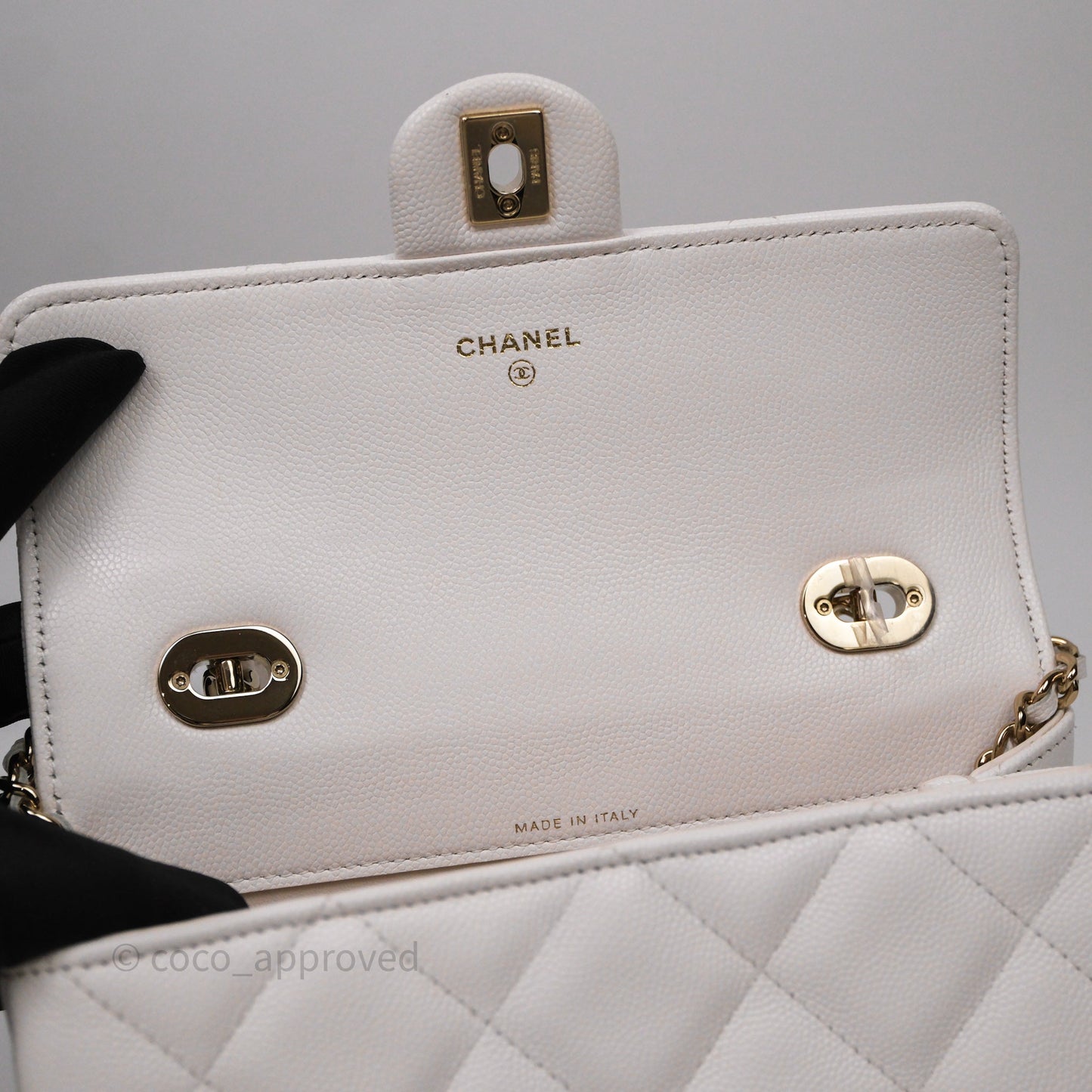 Chanel Small Coco Lady Quilted Flap Bag With Top Handle White Calfskin Gold Hardware