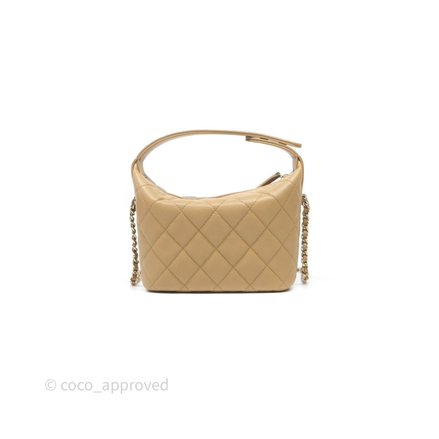 Chanel Hobo With Chain Caviar Dark Beige Gold Hardware