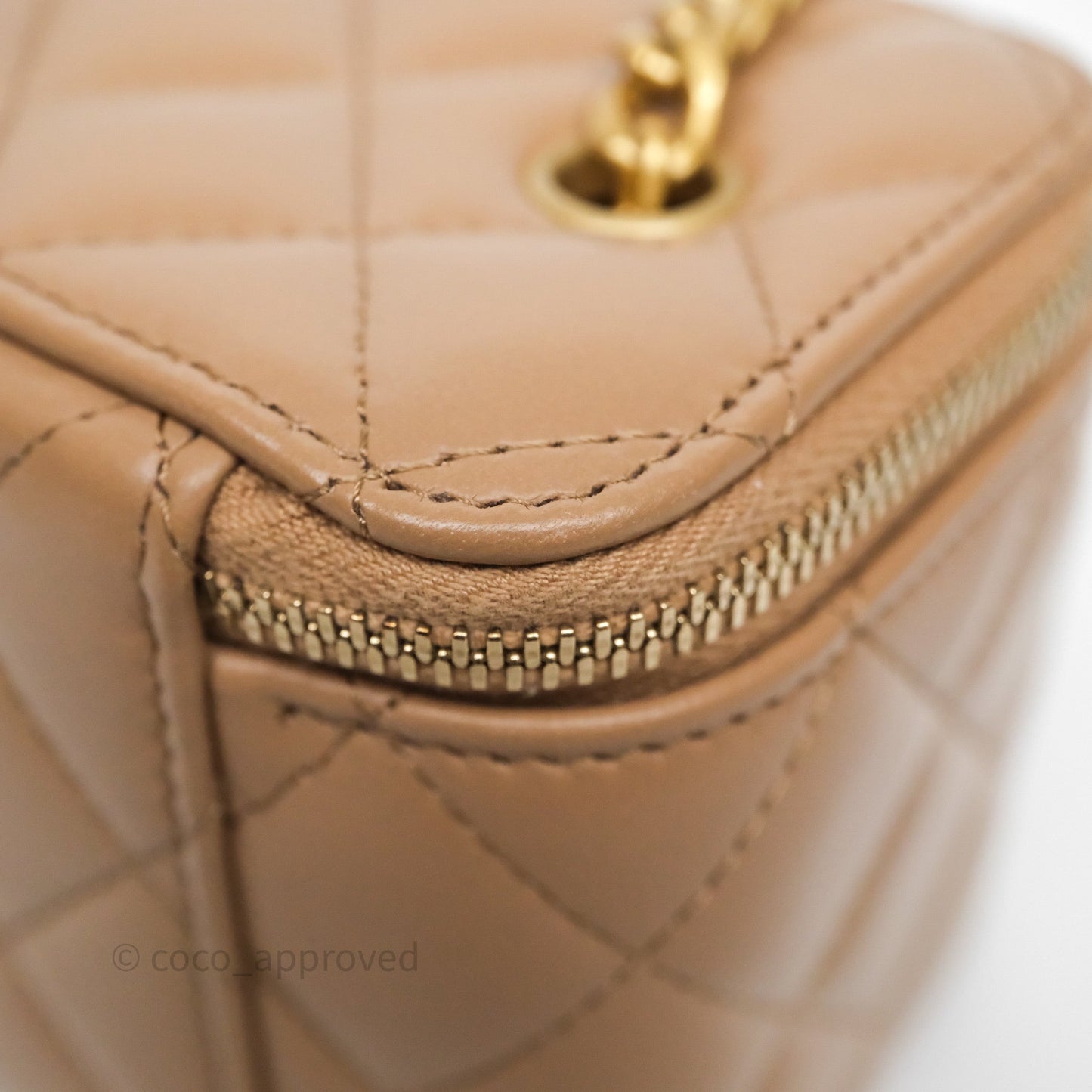Chanel All Slide Vanity with Adjustable Chain Dark Beige Lambskin Aged Gold Hardware