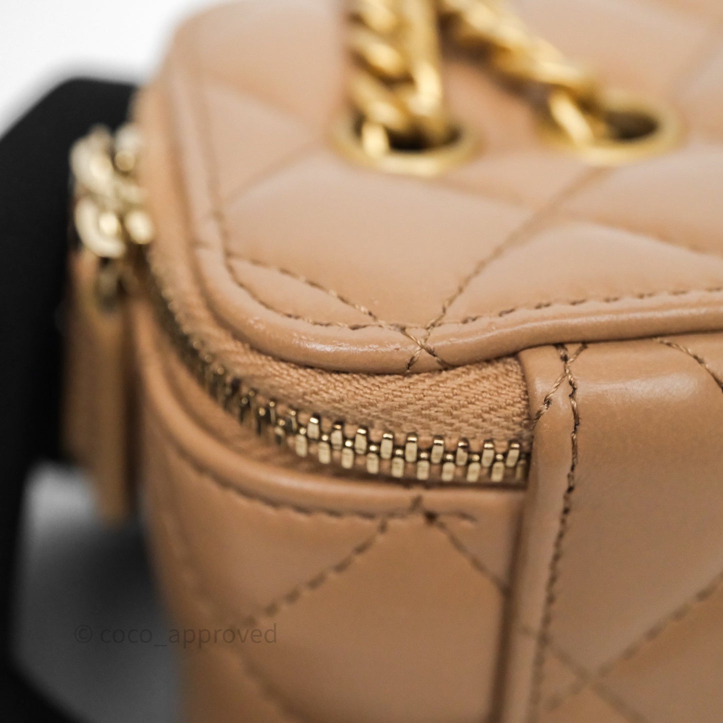 Chanel All Slide Vanity with Adjustable Chain Dark Beige Lambskin Aged Gold Hardware