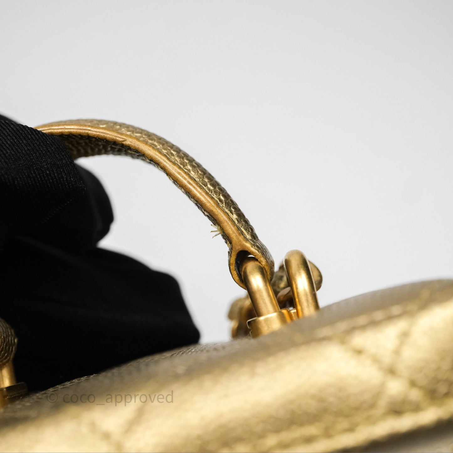 Chanel Quilted Mini Top Handle Vanity With Chain Gold Caviar Brushed Gold Hardware