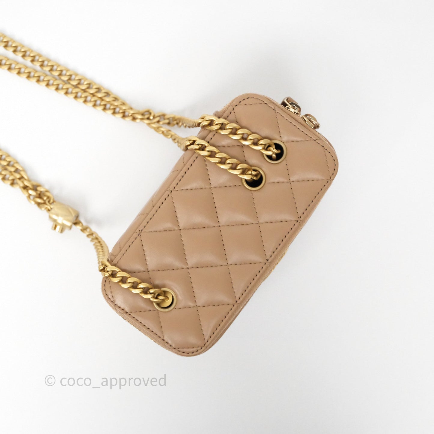 Chanel All Slide Vanity with Adjustable Chain Dark Beige Lambskin Aged Gold Hardware