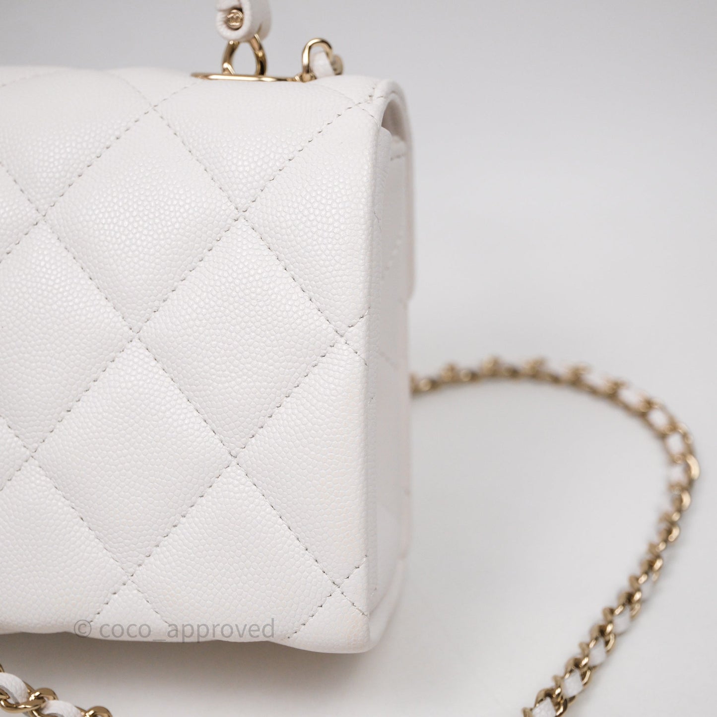 Chanel Small Coco Lady Quilted Flap Bag With Top Handle White Calfskin Gold Hardware