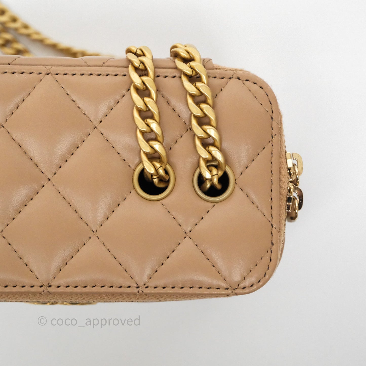Chanel All Slide Vanity with Adjustable Chain Dark Beige Lambskin Aged Gold Hardware