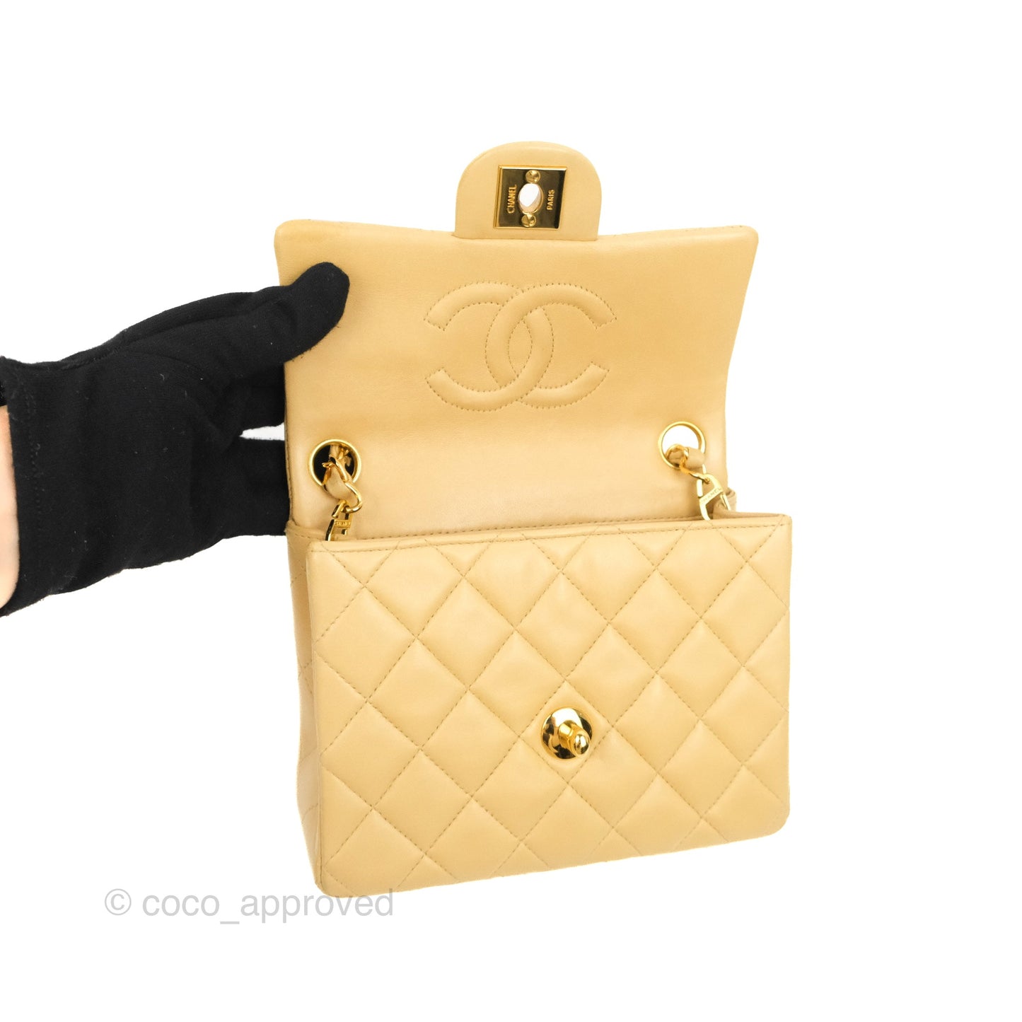 Chanel Vintage Mini Square Beige Lambskin 24K Gold Hardware