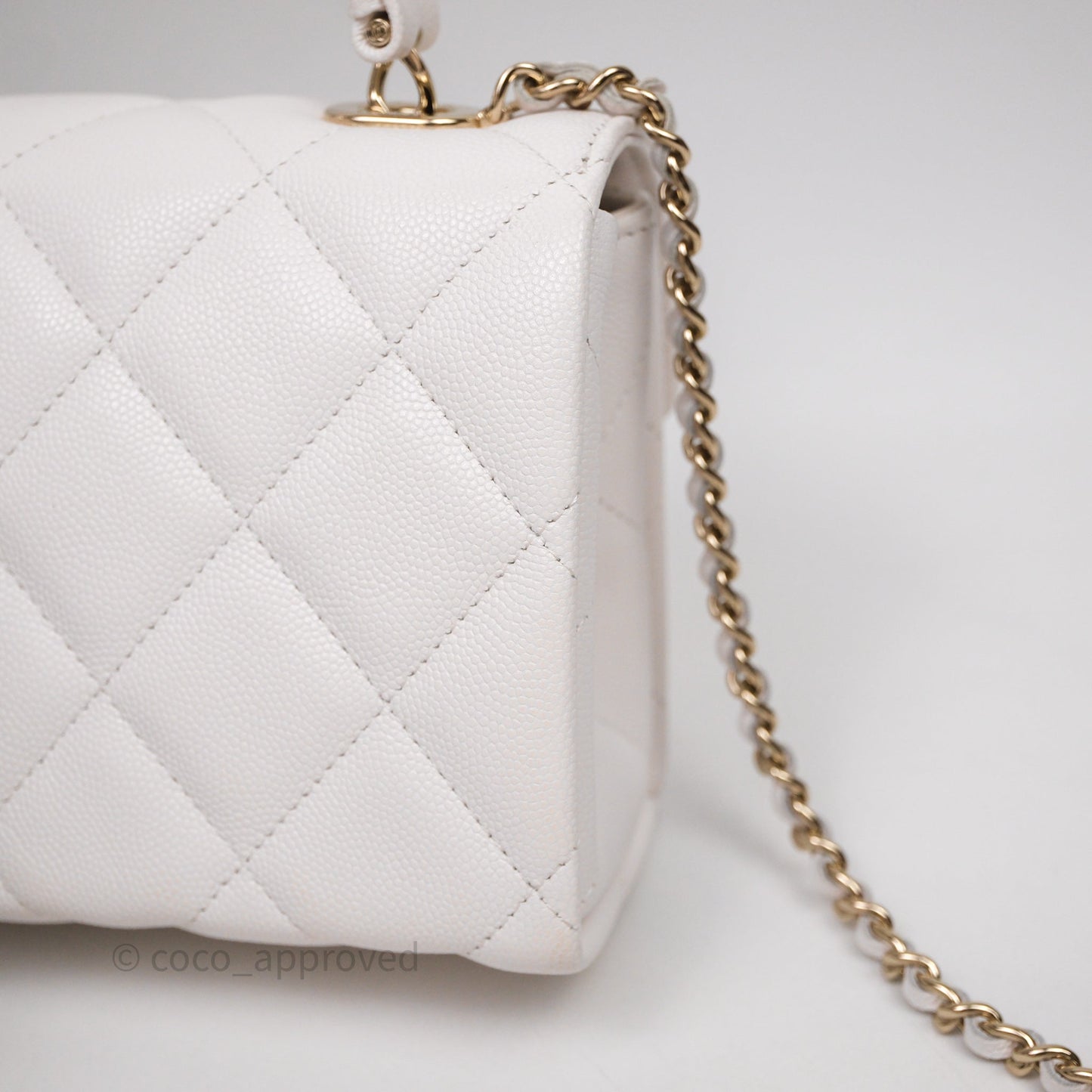 Chanel Small Coco Lady Quilted Flap Bag With Top Handle White Calfskin Gold Hardware