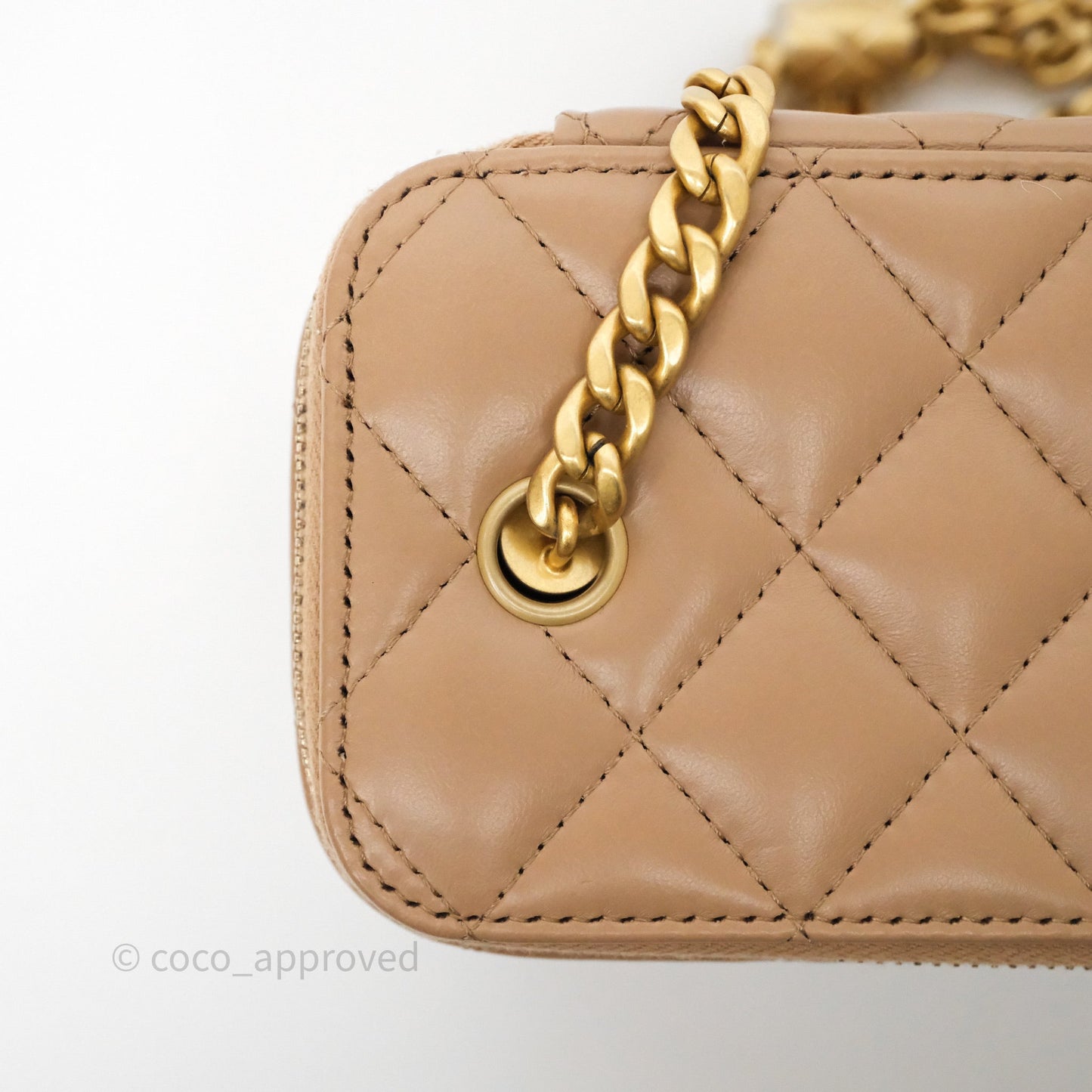 Chanel All Slide Vanity with Adjustable Chain Dark Beige Lambskin Aged Gold Hardware