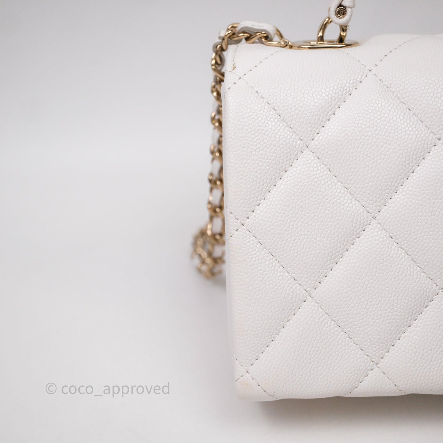 Chanel Small Coco Lady Quilted Flap Bag With Top Handle White Calfskin Gold Hardware