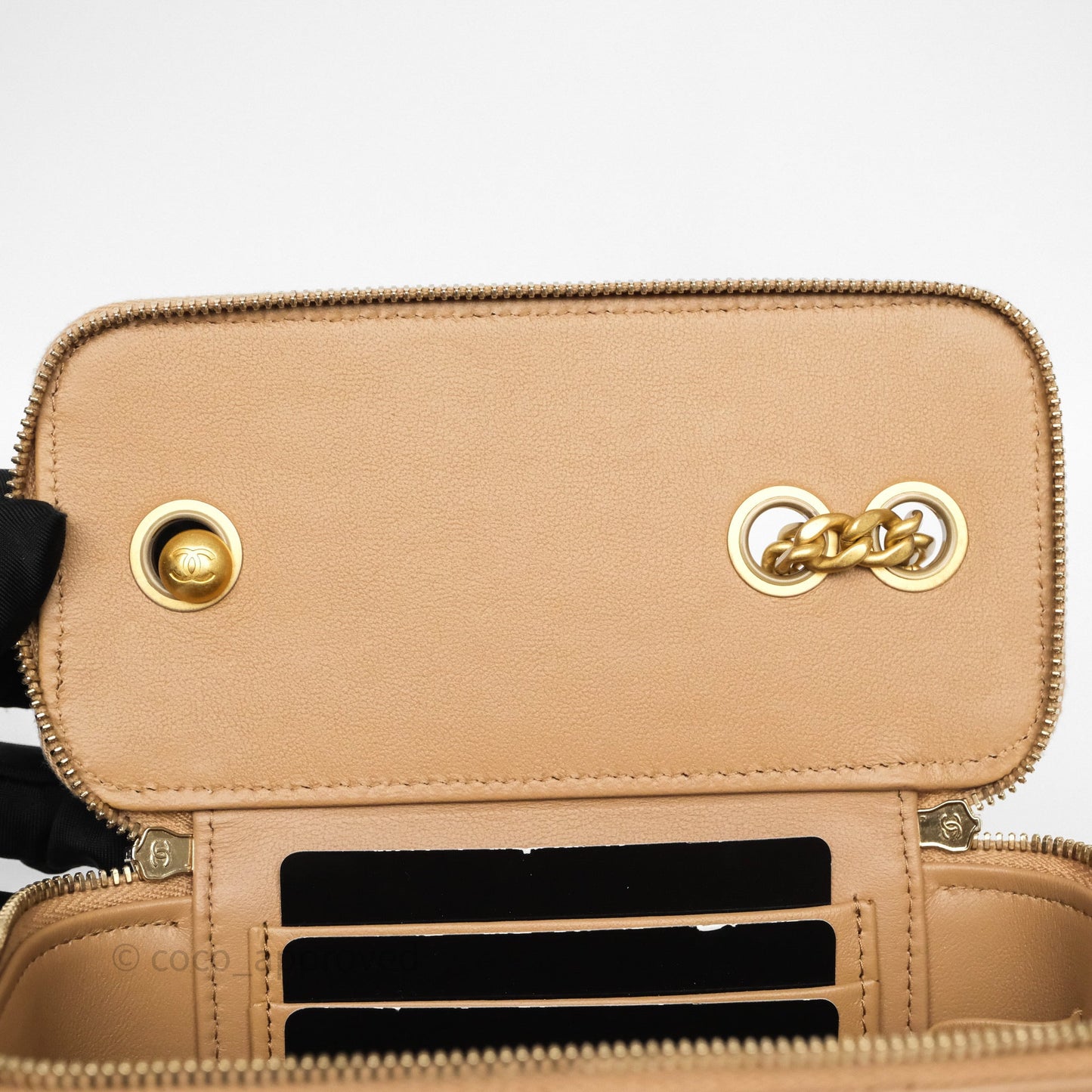 Chanel All Slide Vanity with Adjustable Chain Dark Beige Lambskin Aged Gold Hardware