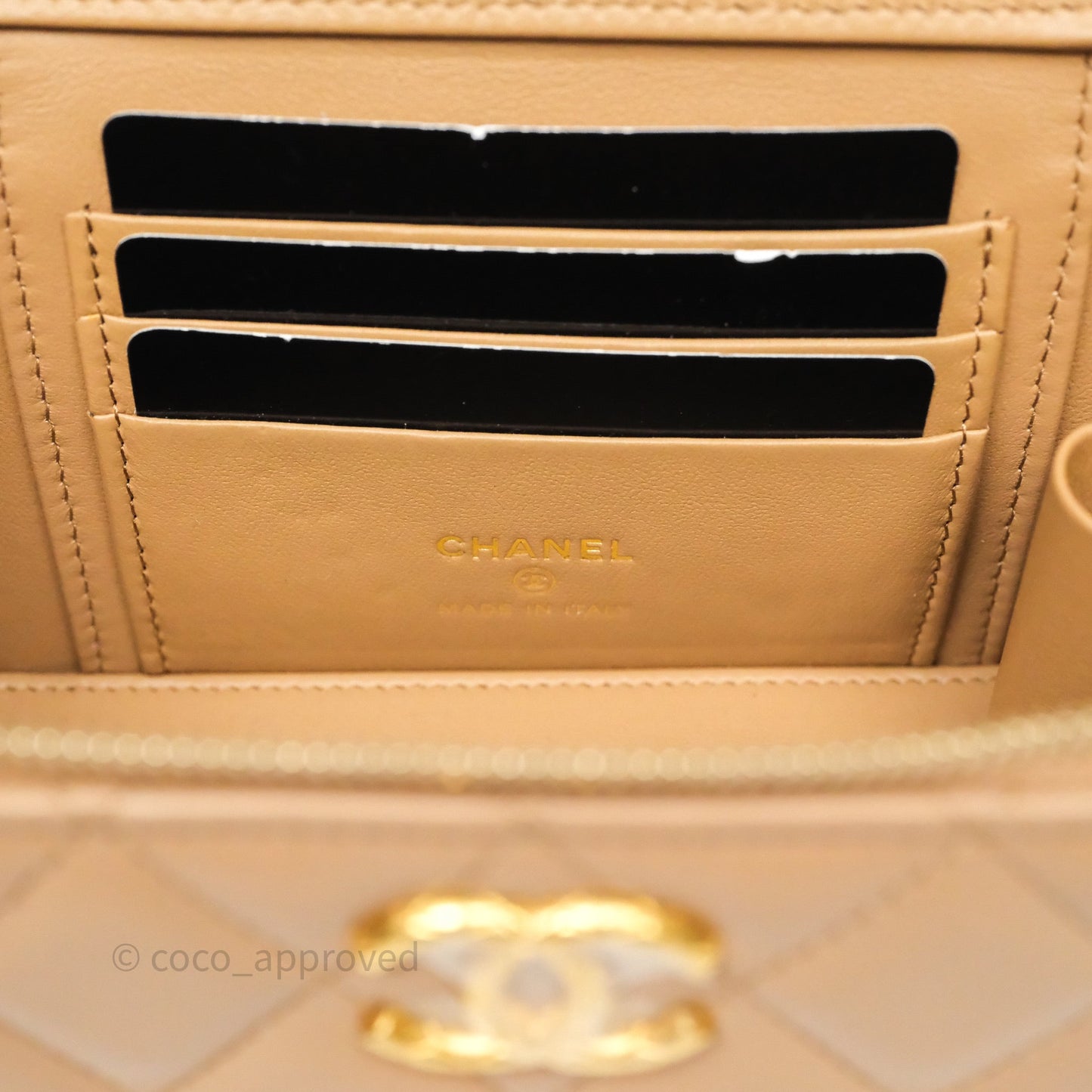 Chanel All Slide Vanity with Adjustable Chain Dark Beige Lambskin Aged Gold Hardware