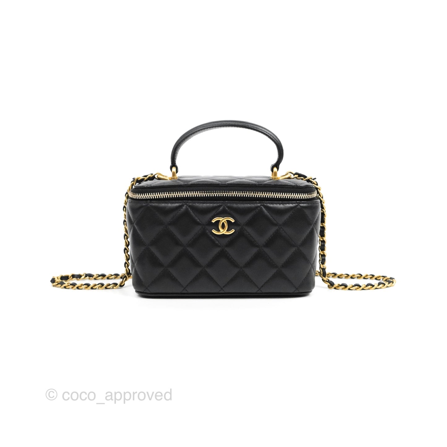 Chanel Vanity Rectangular Top Handle Black Lambskin Aged Gold Hardware