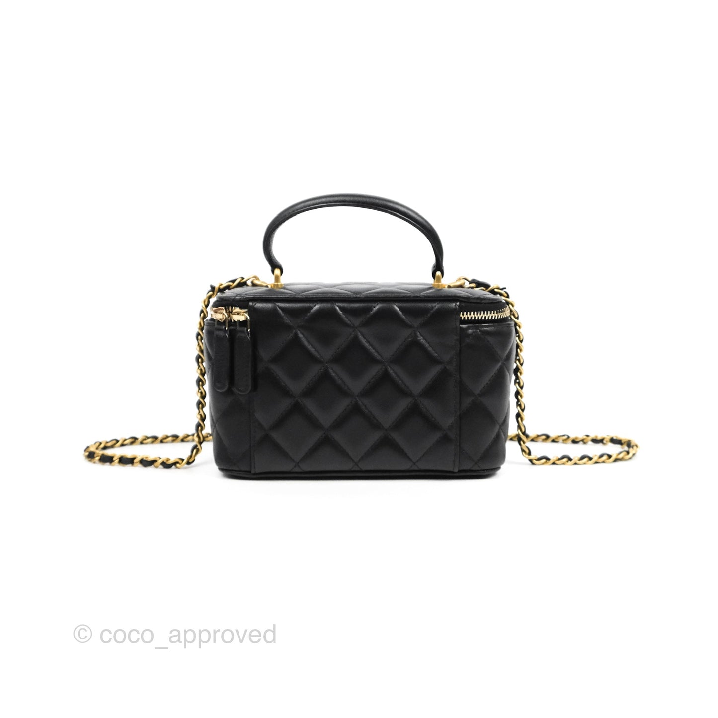 Chanel Vanity Rectangular Top Handle Black Lambskin Aged Gold Hardware