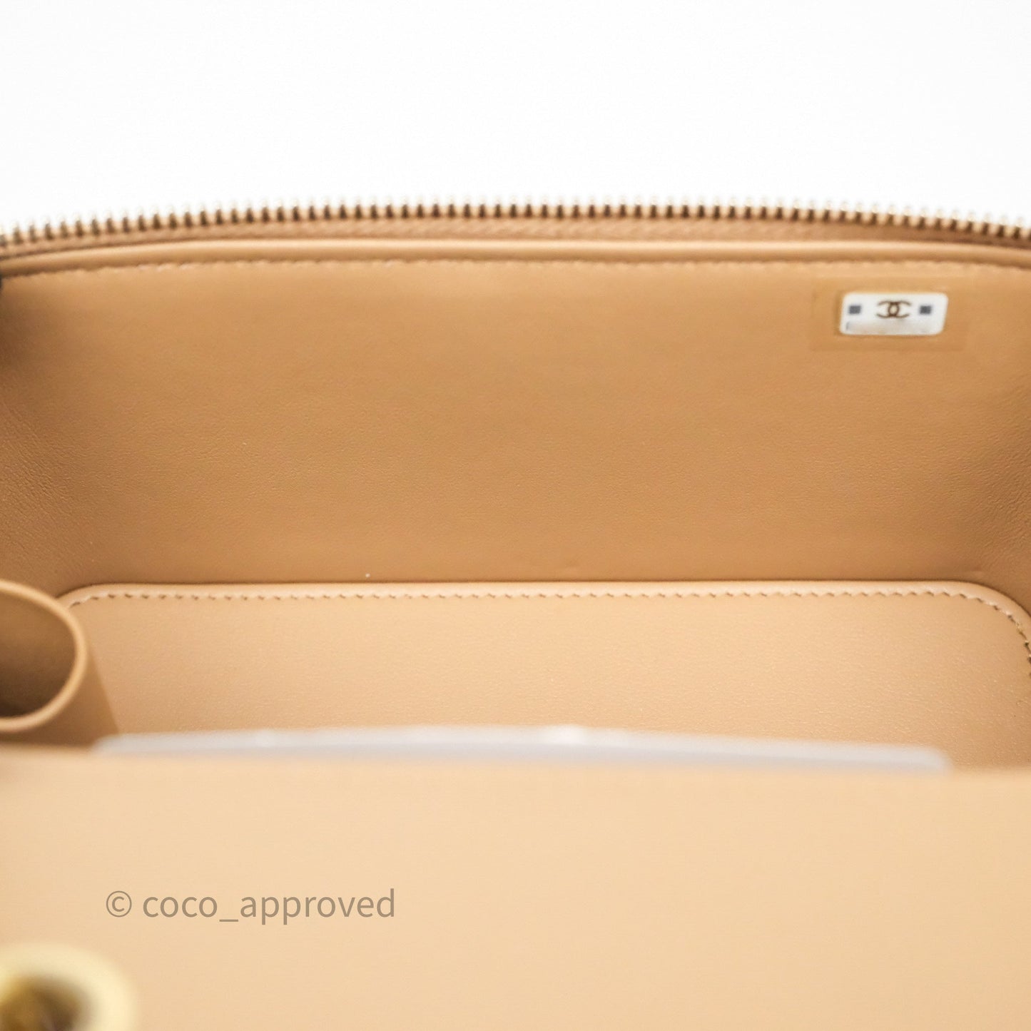 Chanel All Slide Vanity with Adjustable Chain Dark Beige Lambskin Aged Gold Hardware