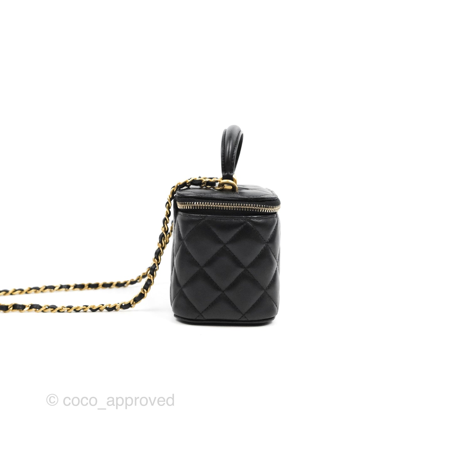 Chanel Vanity Rectangular Top Handle Black Lambskin Aged Gold Hardware