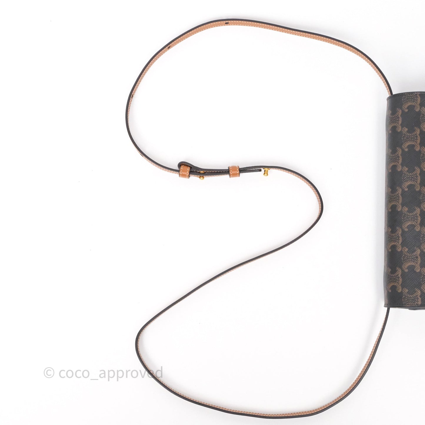 Celine Wallet On Strap Triomphe Canvas Tan Lambskin