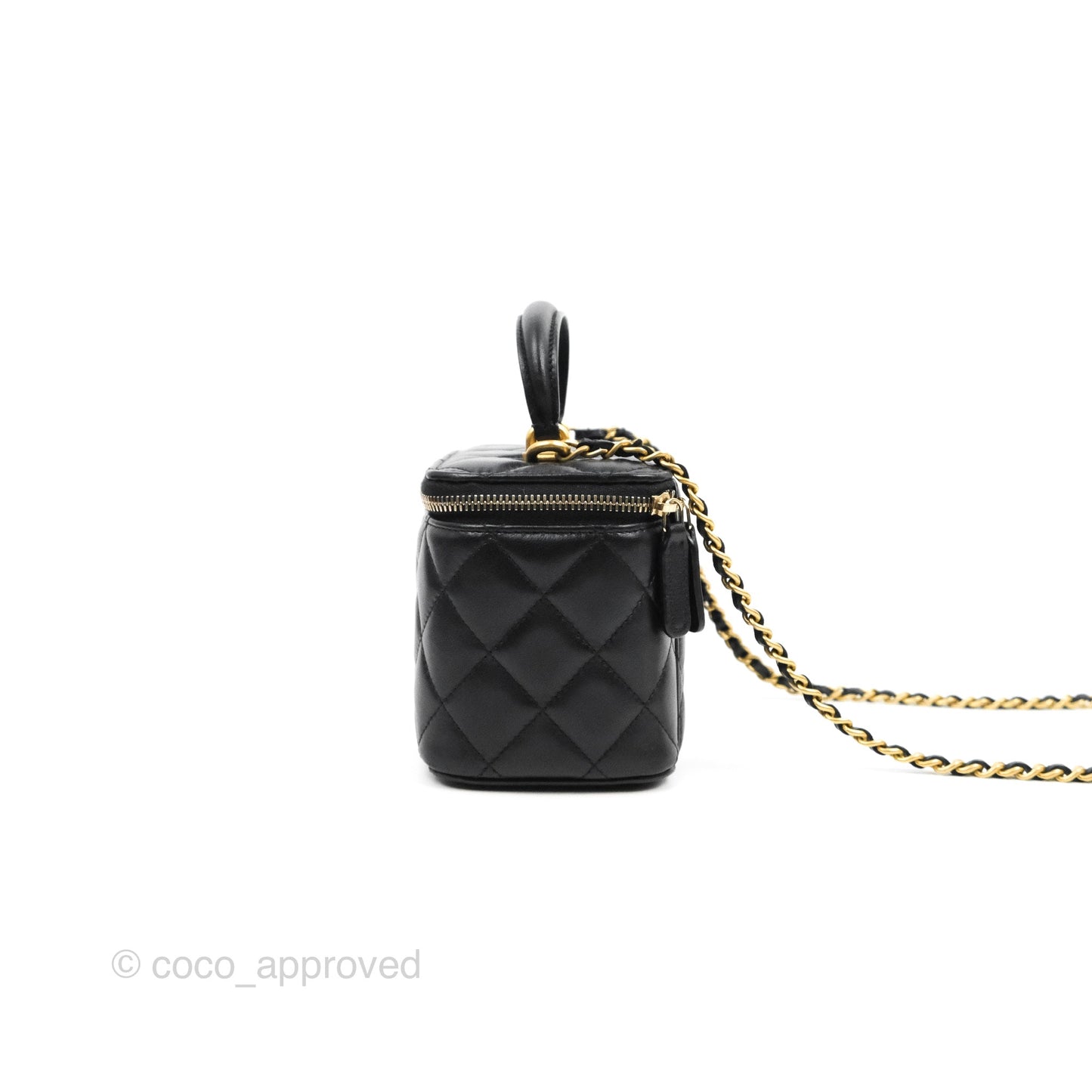 Chanel Vanity Rectangular Top Handle Black Lambskin Aged Gold Hardware