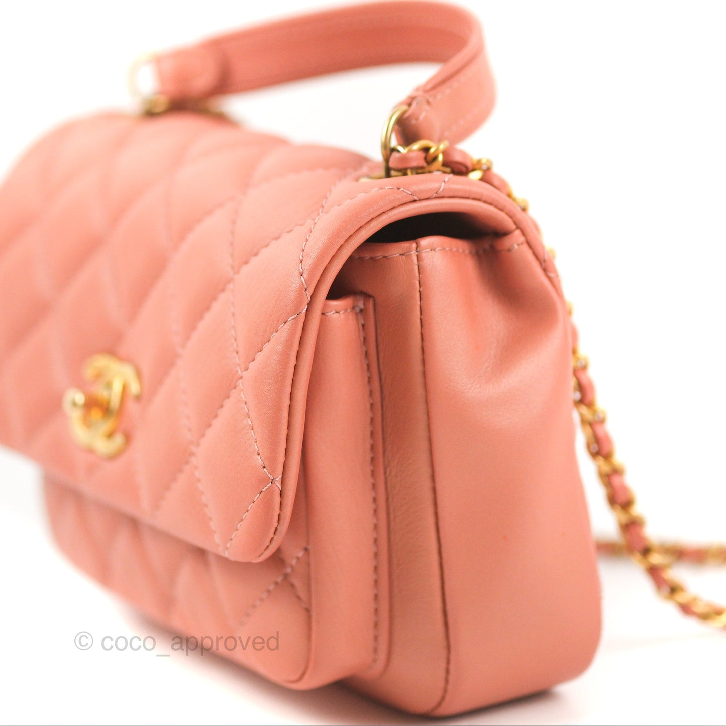 Chanel Day Trip Quilted Small Pink Lambskin Aged Gold Hardware