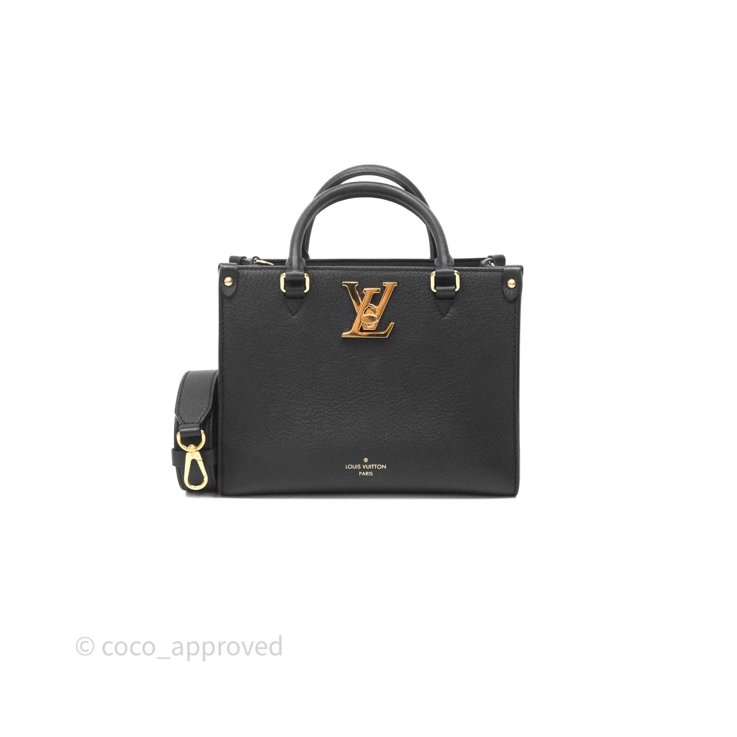 Louis Vuitton Lock & Go Tote Bag Black Calfskin Gold Hardware