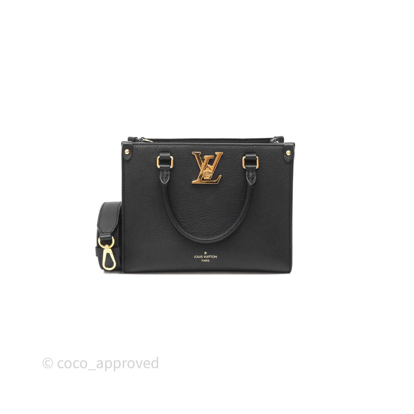 Louis Vuitton Lock & Go Tote Bag Black Calfskin Gold Hardware