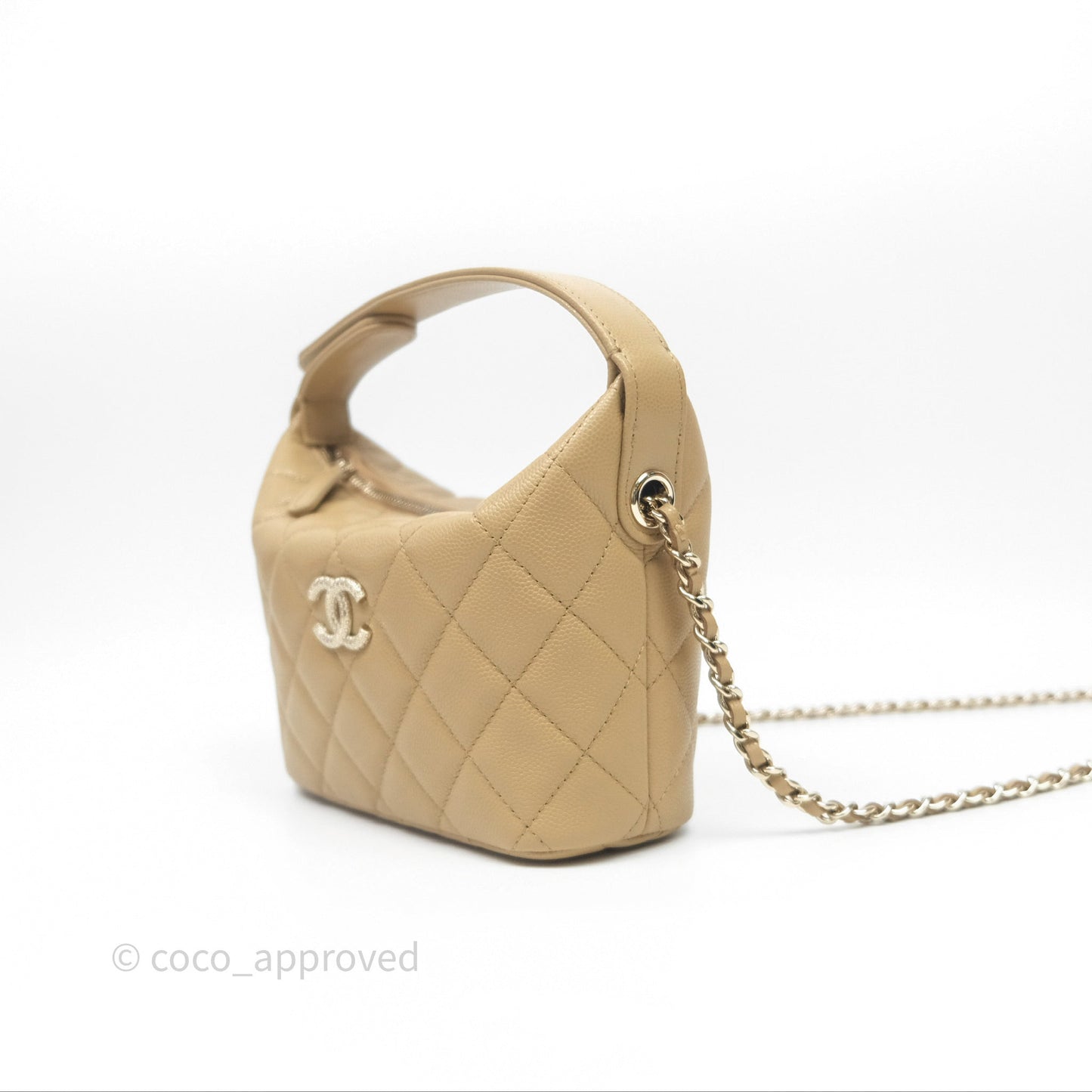 Chanel Hobo With Chain Caviar Dark Beige Gold Hardware