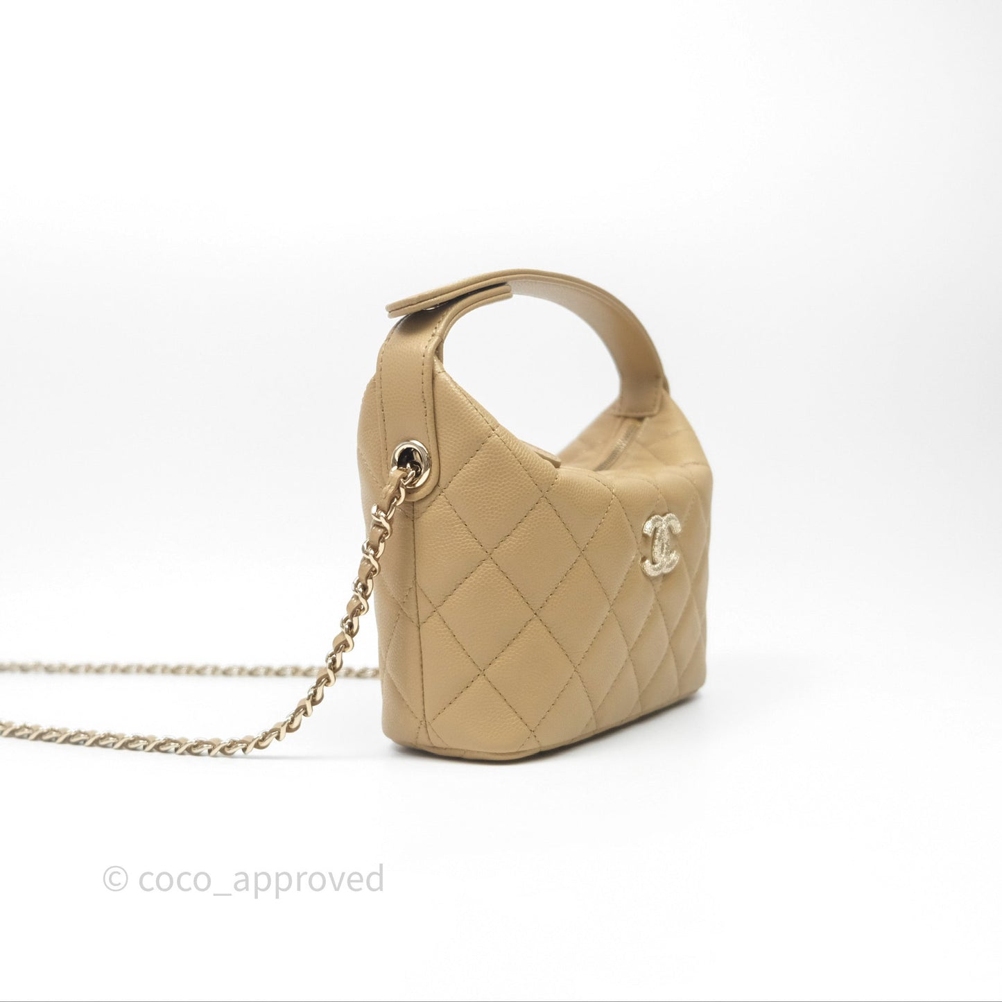 Chanel Hobo With Chain Caviar Dark Beige Gold Hardware