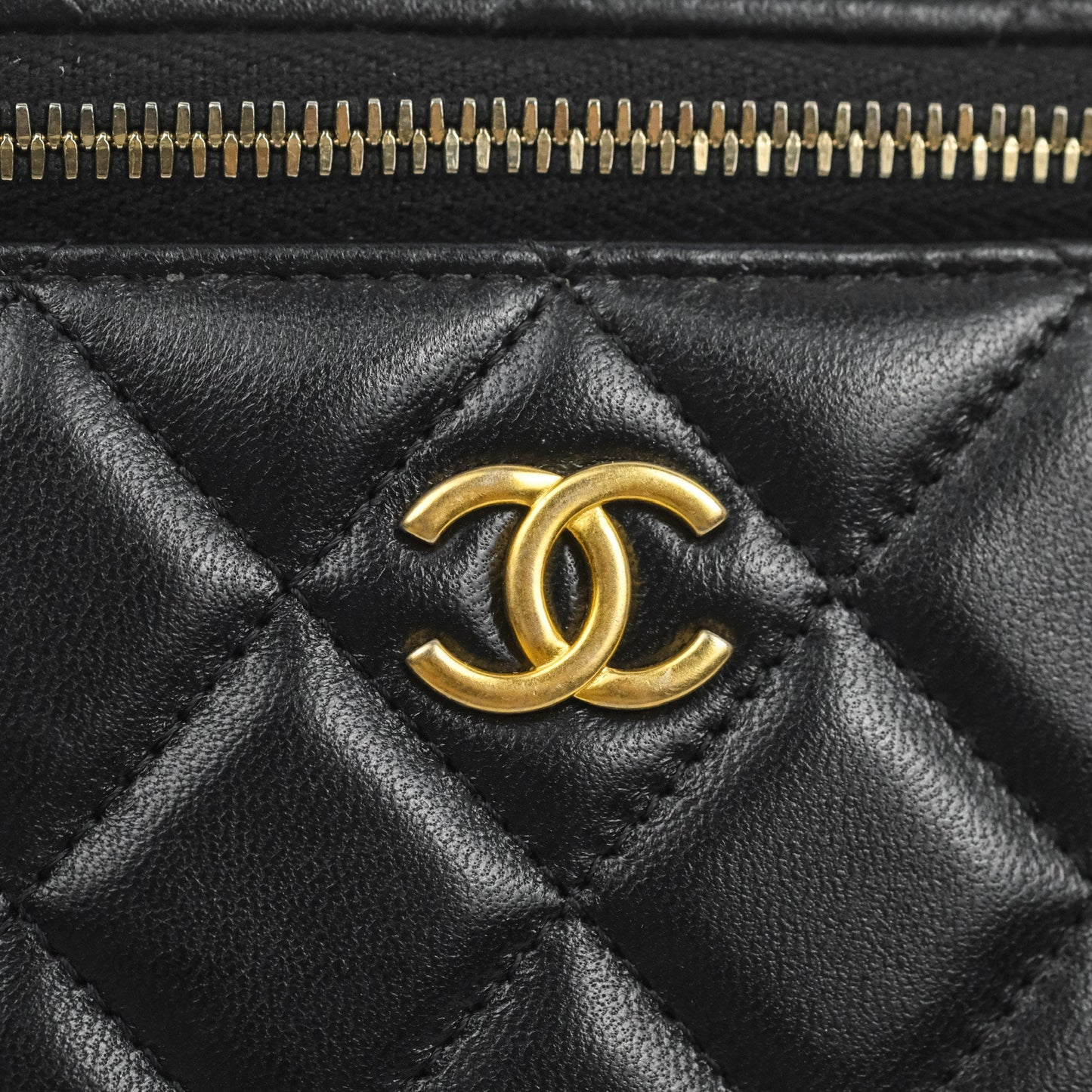 Chanel Vanity Rectangular Top Handle Black Lambskin Aged Gold Hardware